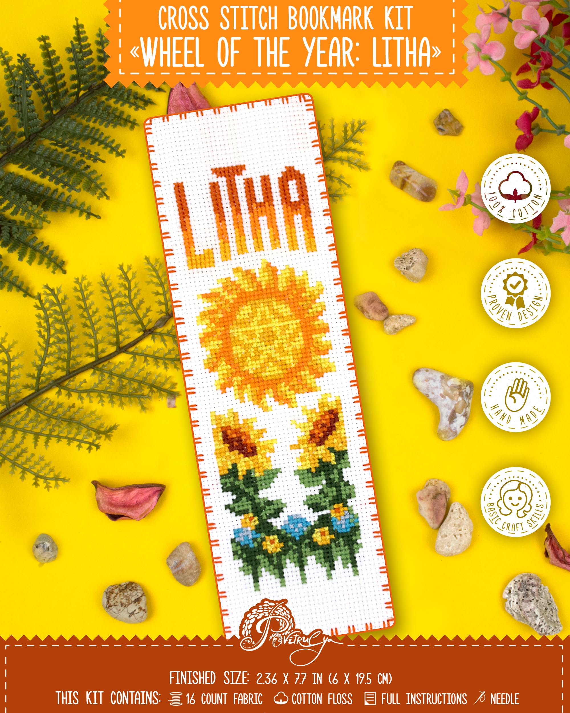 Povitrulya Litha Counted Cross Stitch Kit Wheel Of The Year: - Embroidery Set For Diy Bookmark