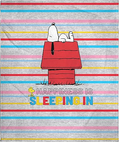 Peanuts Snoopy and Woodstock Happiness is Sleeping in Silk Touch - Manta con texto en inglés "Happiness is Sleeping in Silk