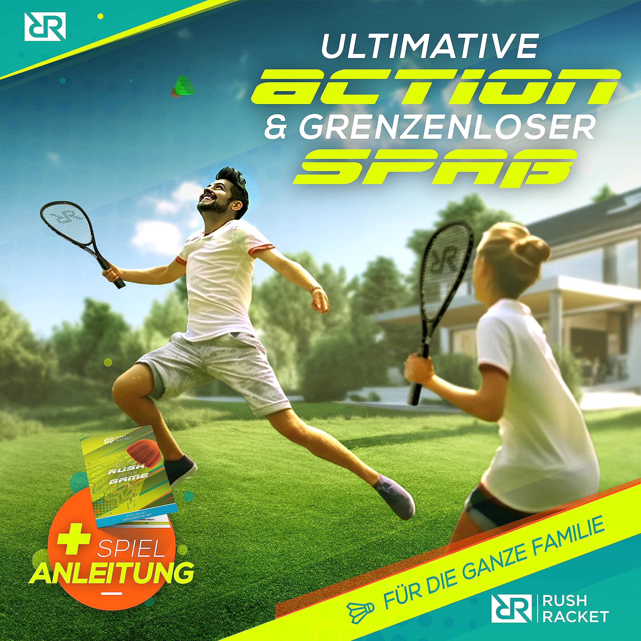 Set RS3 Speed Badminton da 5 pezzi (2 racchette, 5 volani, 1 softball, 8 marcature sul campo, 1 borsa per il trasporto), set da crossminton – Set turbo badminton (nero)