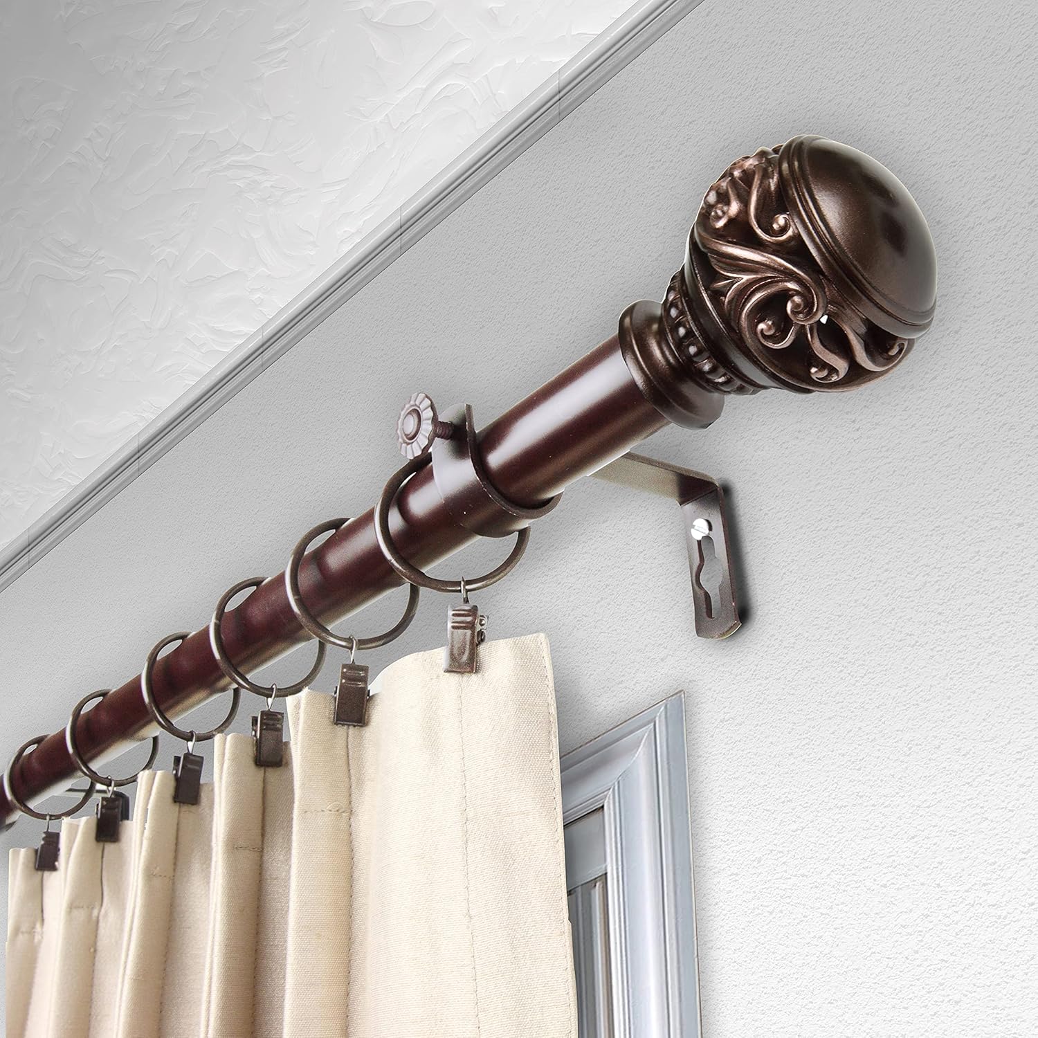 Medor 1" Single Curtain Rod 28-48 inch - Bronze