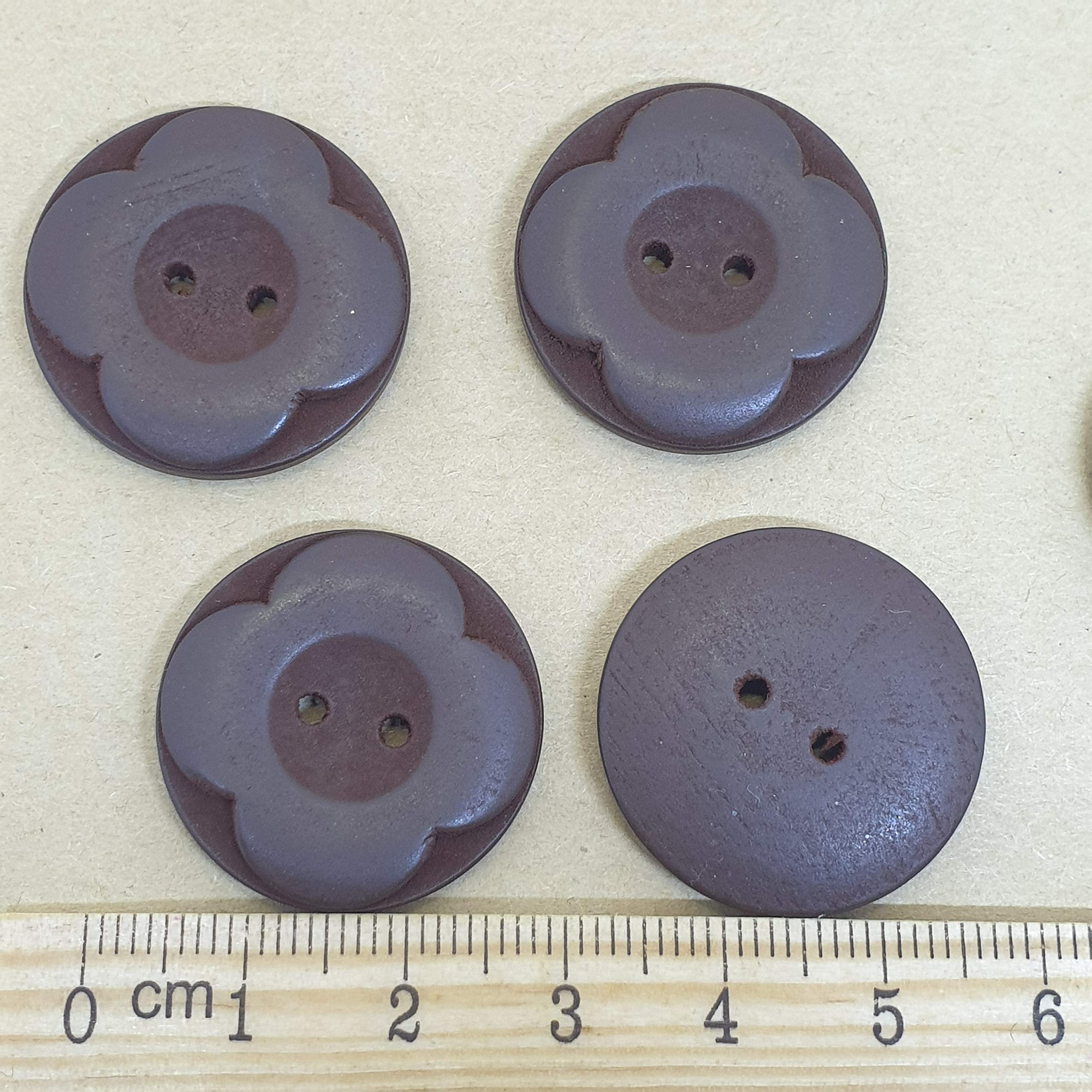 MajorCrafts 12pcs 25mm Carved Flower 2 Holes Round Wood Sewing Buttons Craft Embellishments (Chocolate Brown) - Image 4