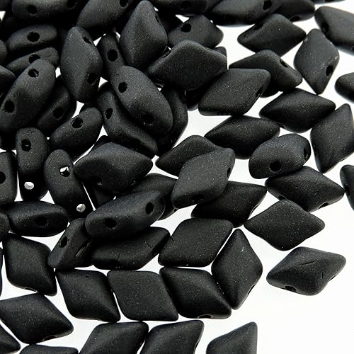 Miniatura 5 de Cuentas de cristal checo GemDuo Beads, cuentas en forma de diamante de 2 agujeros de 0.197 x 0.315 in, 0.35 onzas, negro azabache mate