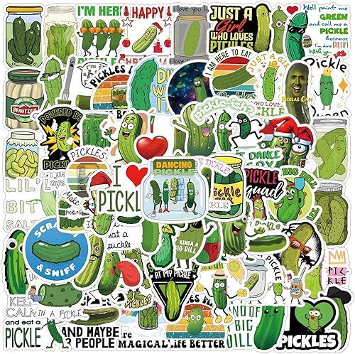 Paquete de 64 calcomanías de dibujos animados de estética de pepinillos, decoración de Halloween, calcomanías de vinilo impermeables para botella de