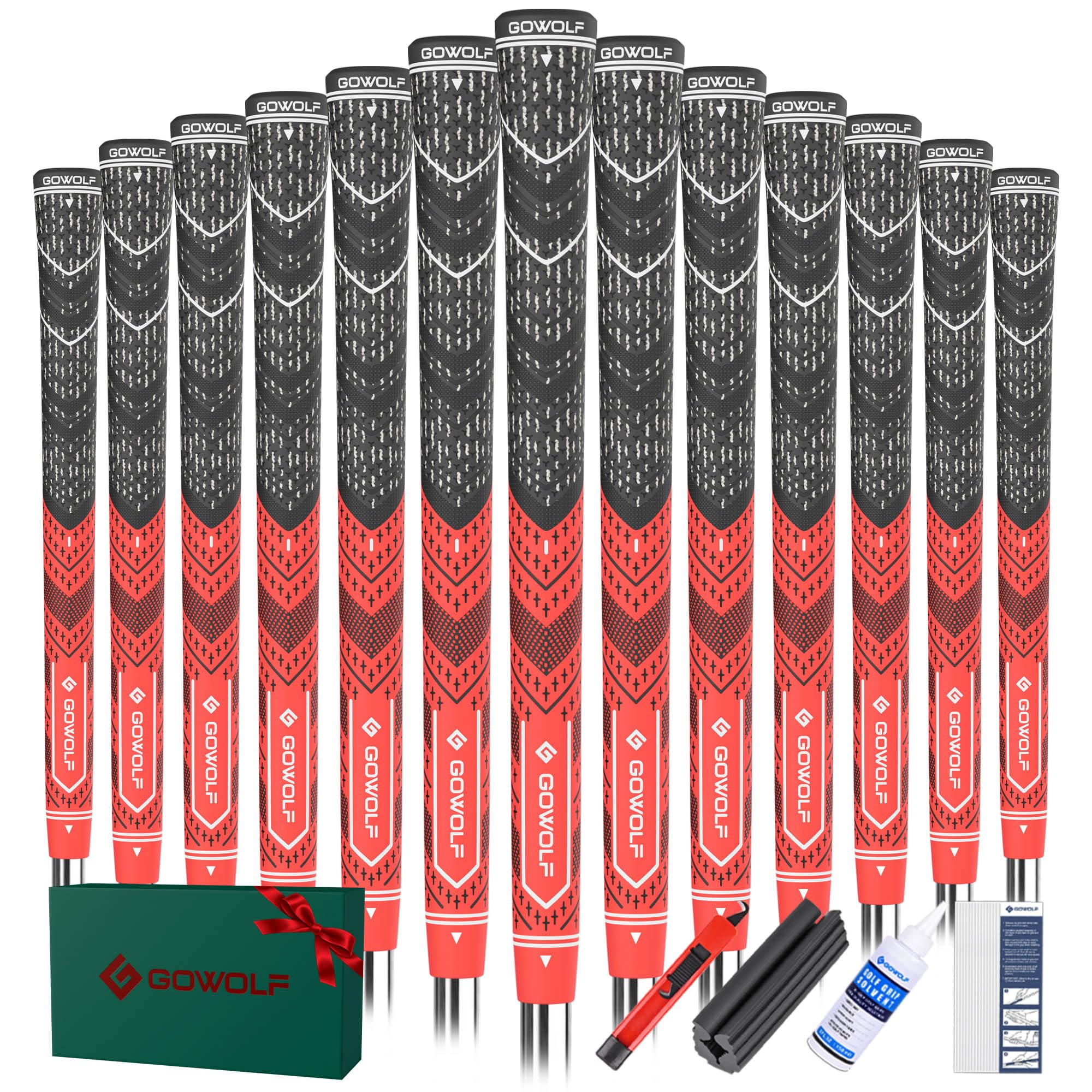 Gowolf Cable de agarre de goma multicompuesto para palos de golf, elige 13 empuñaduras con 15 cintas o kit completo, elige uno