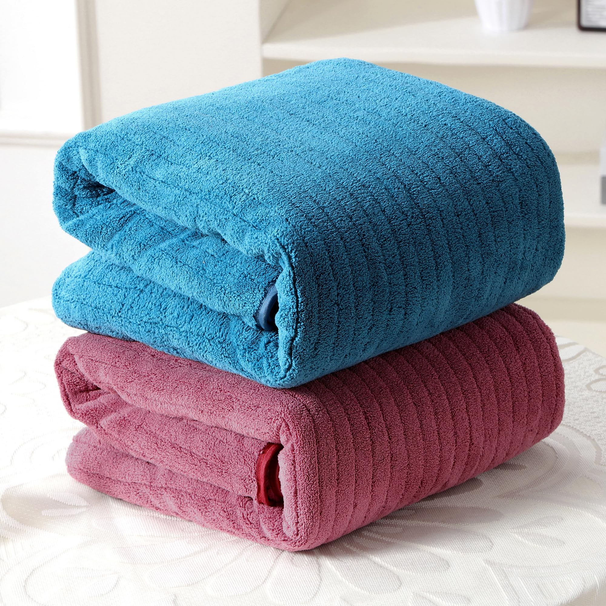 Story@Home Towels for Bath Large Size | Microfiber Towels for Bath | Towel Set of 2 | 400 GSM | 70 x 140 cm | Pink and Blue | Bath Towels for Men, Women & Kids | Gym Towel | Perfect for Everyday Use-image-39
