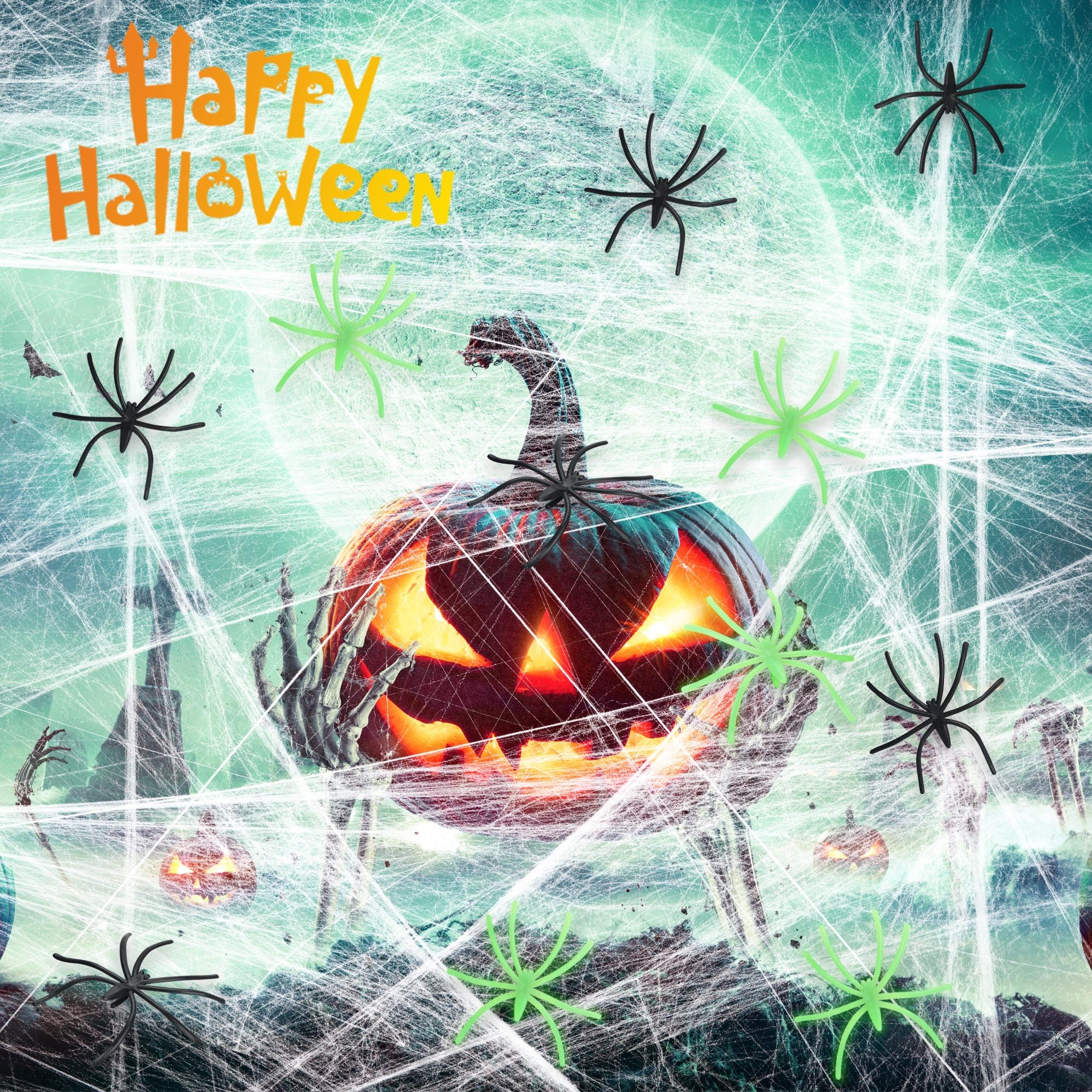 Buy 300 Sqft Spider s Halloween Decorations 10 Glow and 10 Black Fake Spiders, Super Stretch