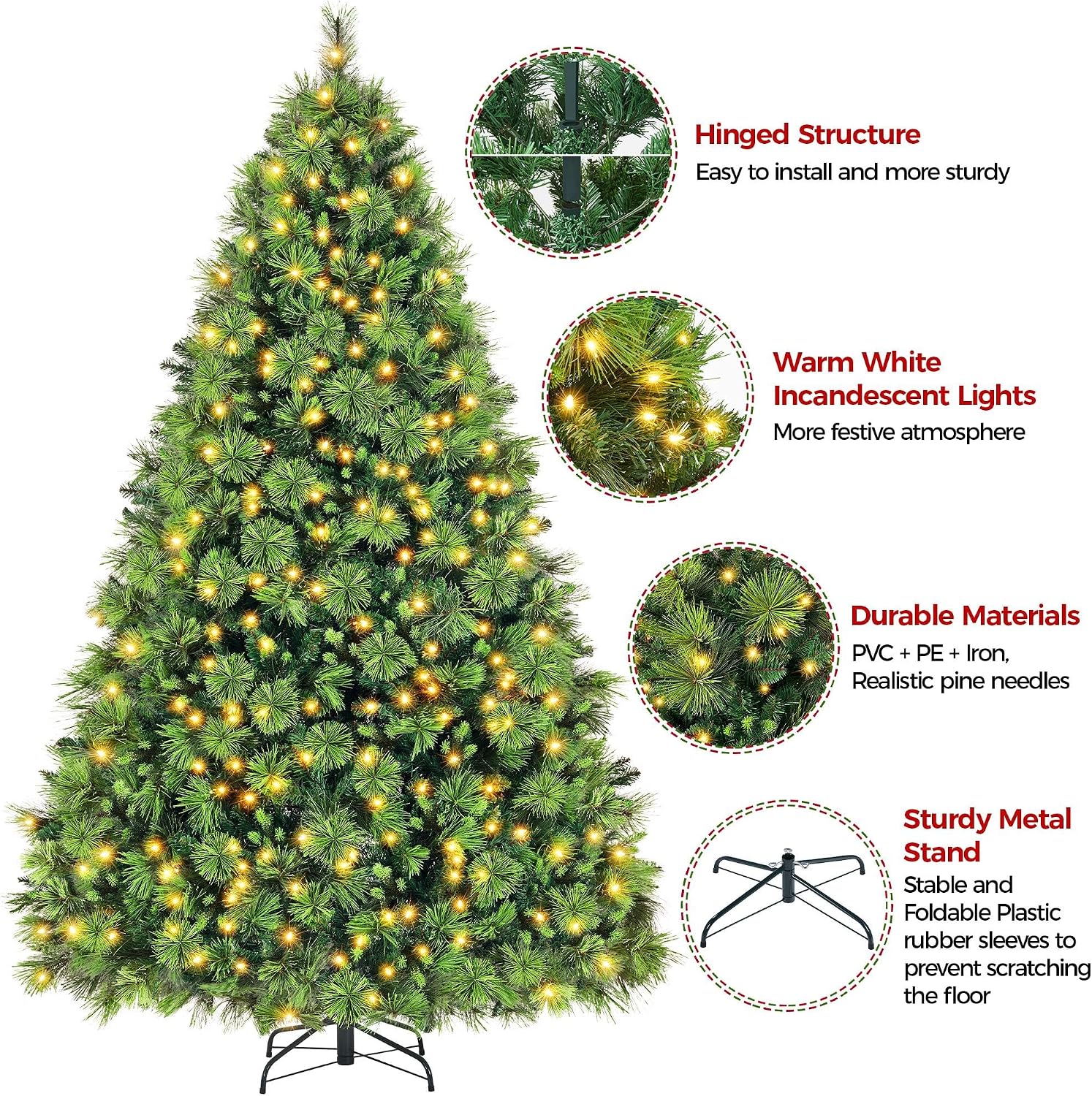 Yaheetech Mini árbol De Navidad Artificial Con Nieve, 92 Cm, Con 50