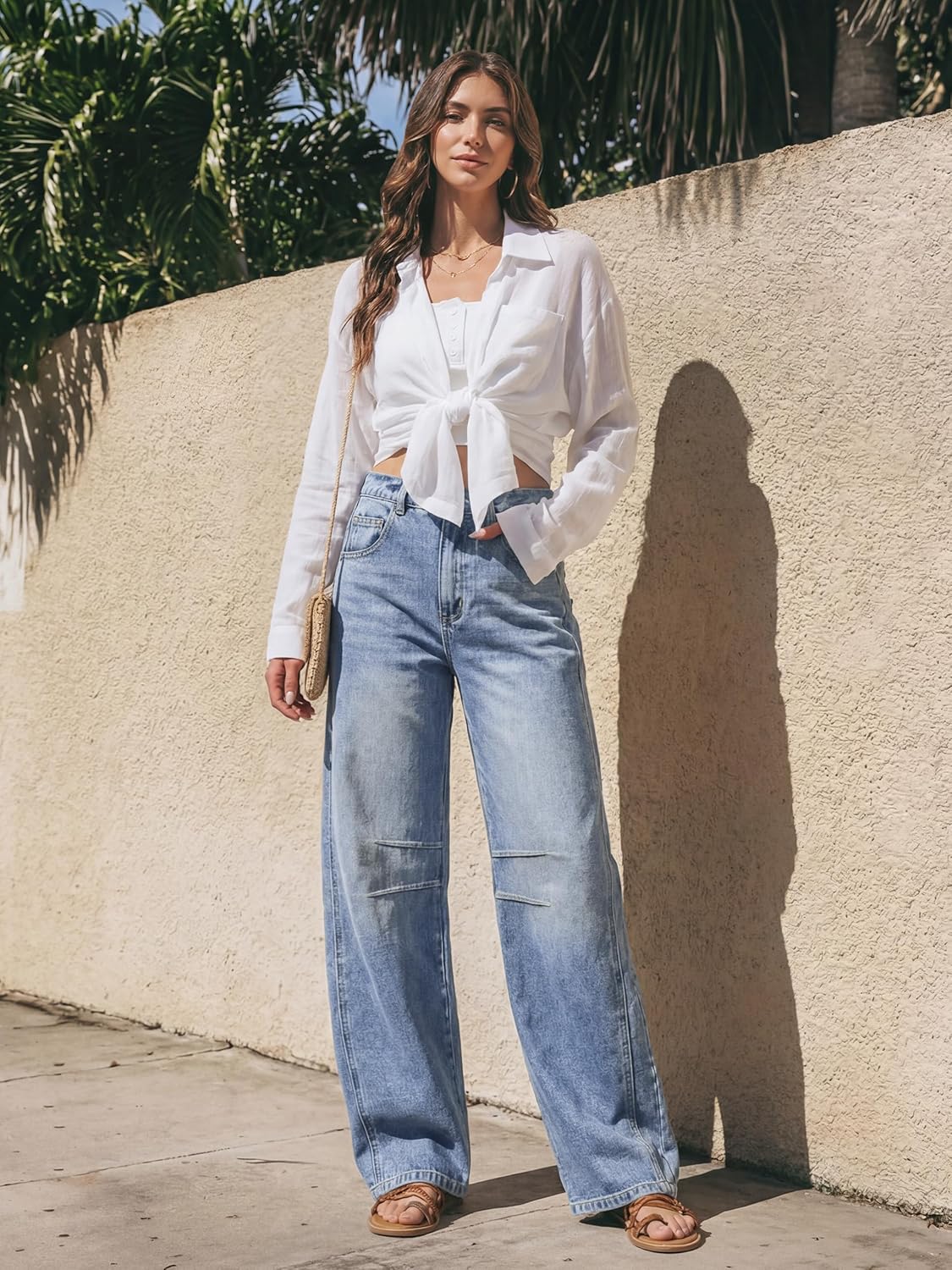 SEVEGO Womens Tall 30/32/34 Barrel Jeans Vintage Wide Leg Mid Rise Baggy Y2k Cropped Relax Fit Denim Trouser Ankle Pants - Image 7