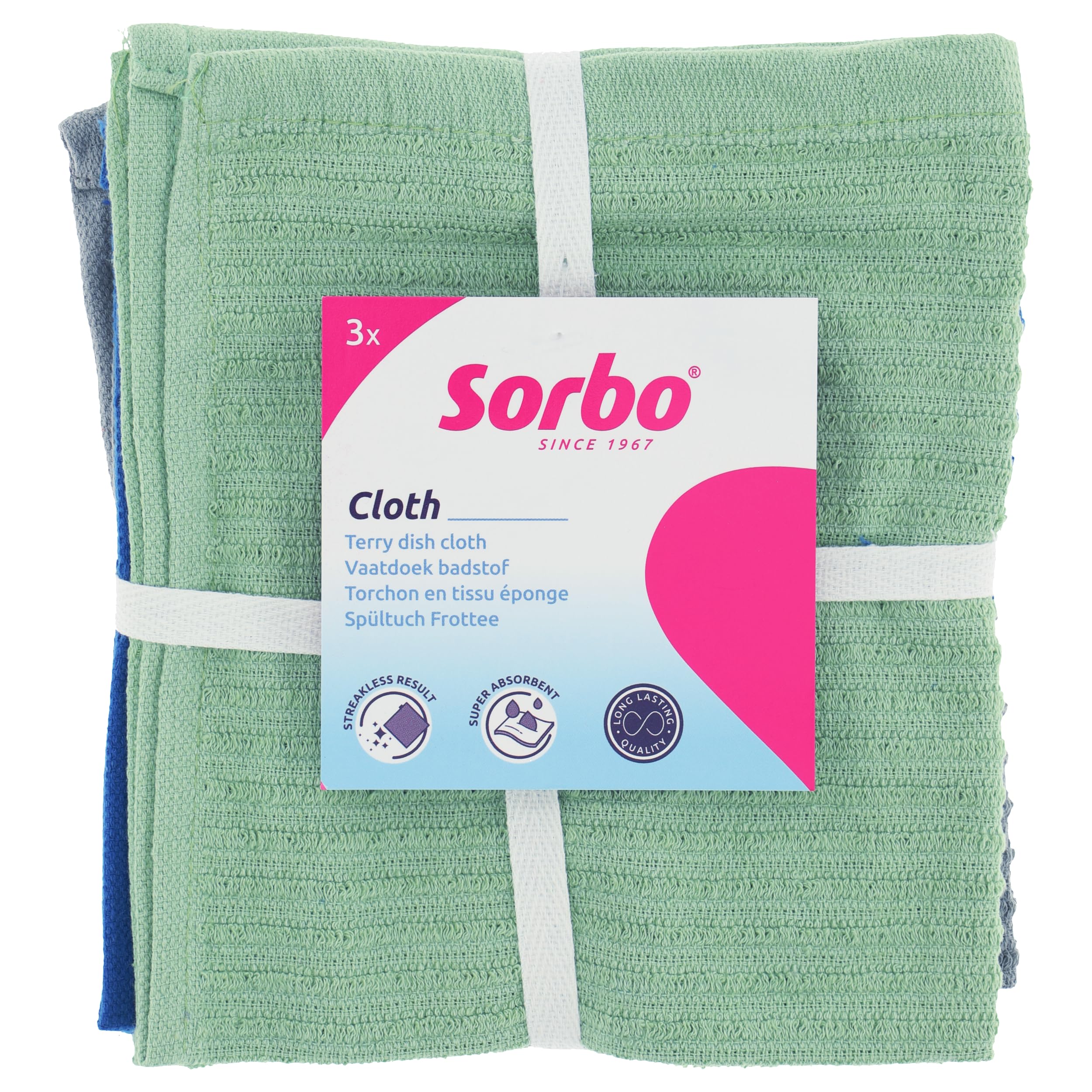 Sorbo Terry Dish Cloths, Kitchen Cleaning Cloths, Pack of 3 Super Absorbent Dishcloths for Streak Free cleaning around the home, each cloth measures 35cm X 35cm