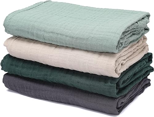 Manta de muselina para bebés para niños y niñas, paquete de 4 unidades, transpirable y agradable al tacto, manta de muselina de algodón suave y