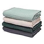 CottCare Baby Muslin Swaddle Blankets for Boys and Girls,4-Pack Breathable and Skin-Friendly,Wrap Soft Silky Cotton Muslin Swaddle Blankets/Atrovirens/Green/Apricot White/Grey