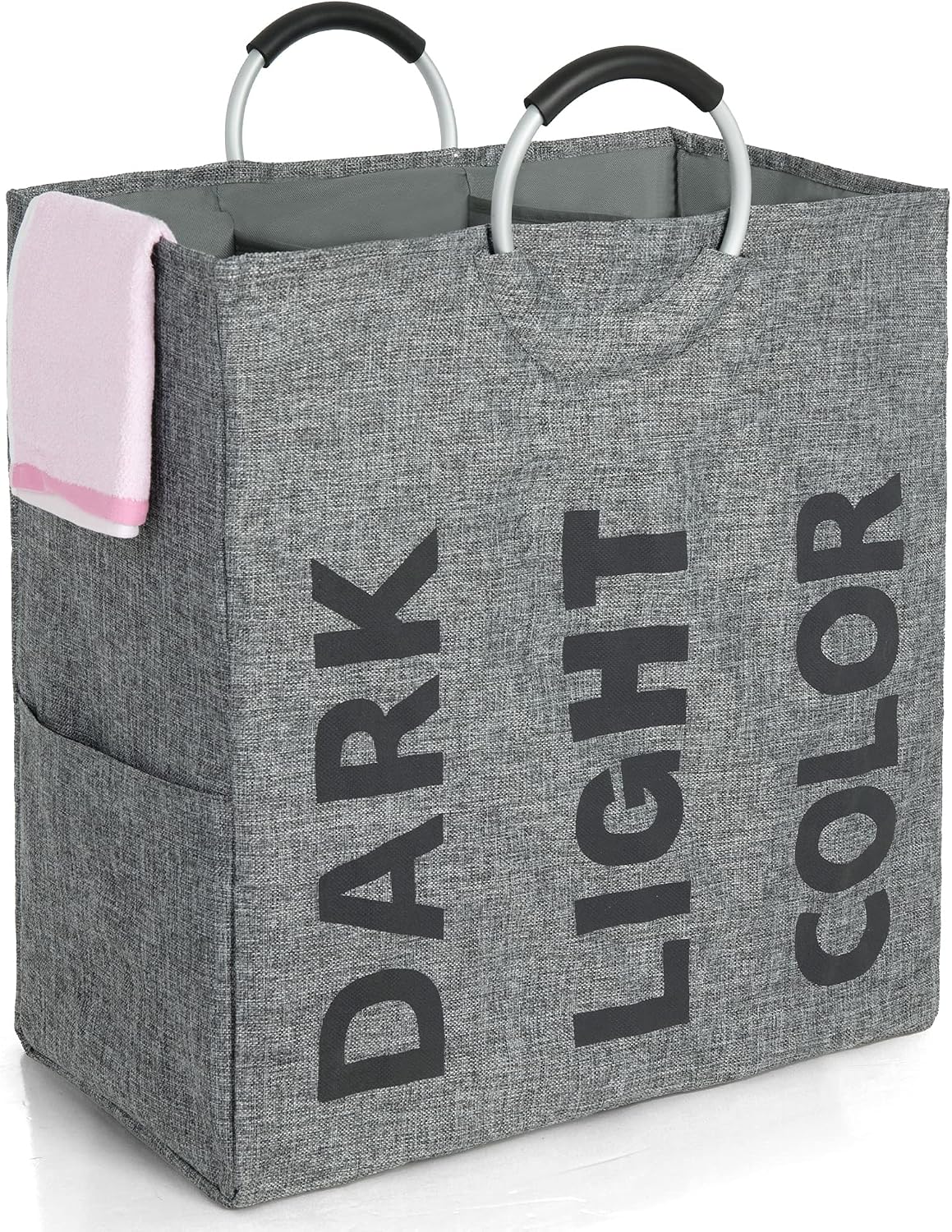 Moloni 110L Linen 3 Section Double Layer Laundry Hamper,Capacity Collapsible Dirty Clothes Basket, Foldable Clothing Organization and Storage, Durable and Easy to Clean That for Bedroom and Bathroom