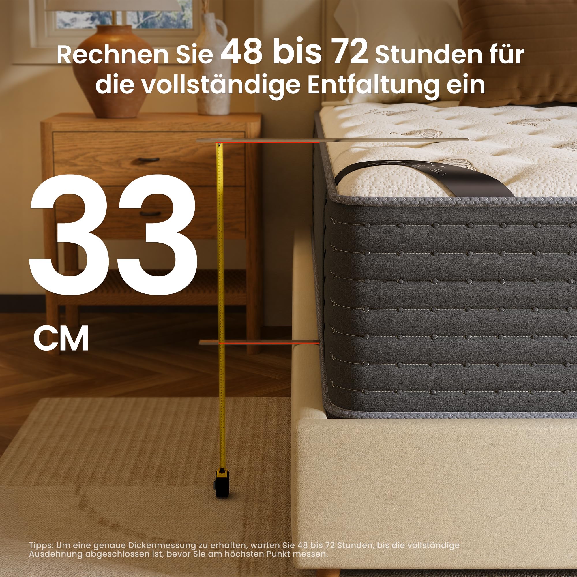 TXO Matratze 140x200, 33 cm Höhe, Wendematratze mit Härtegrad H3/H4, 7-Zonen Taschenfederkernmatratze mit Gel Memory Schaum,atmungsaktiv, Öko-TEX Zertifiziert