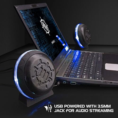 Miniatura 4 de ENHANCE SL2 - Altavoces USB para juegos para PC con luz LED azul, conexión por cable de 0.138 in y control de volumen en línea, sistema de sonido