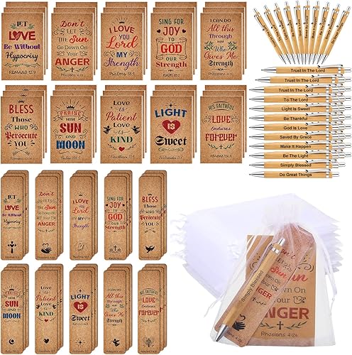 El juego de 120 regalos bíblicos incluye 30 marcadores de versículos de la Biblia, marcadores de libros cristianos, 30 bolígrafos de las Escrituras,