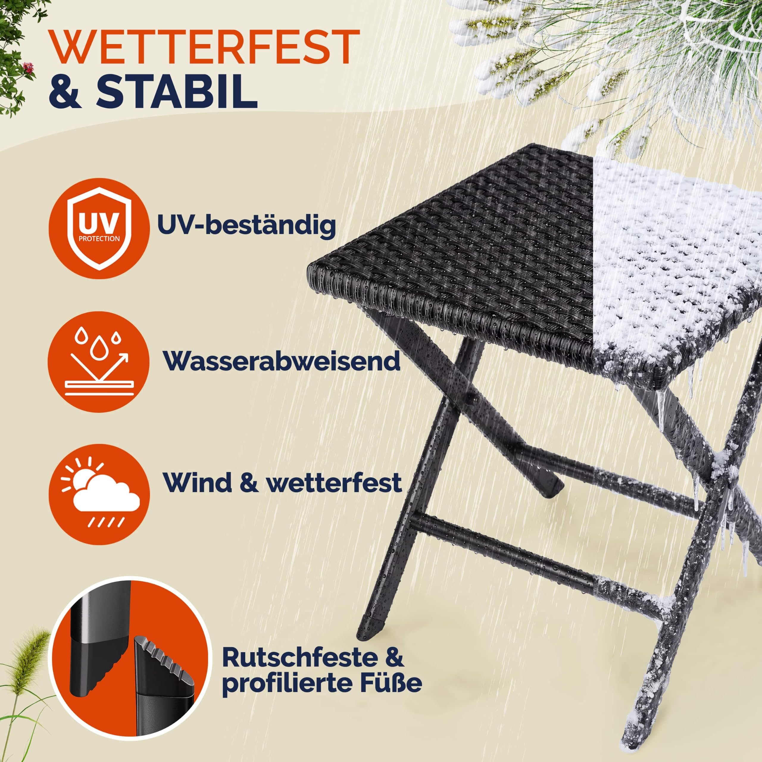 Casaria® Polyrattan Klapphocker 75kg Belastbarkeit 44x40x44cm Klappbar Leicht Tragbar Außen Wetterfest Garten Terrasse Balkon Camping Hocker Schwarz