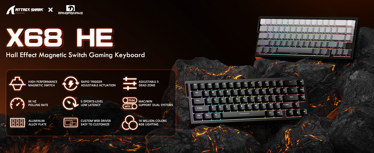 Ataque SHARK X68HE Interruptor Magnético Teclado Mecânico Para Jogos 0 Rt Precis%c3%a3o Tipo C E Sports Gamer I.1453774528