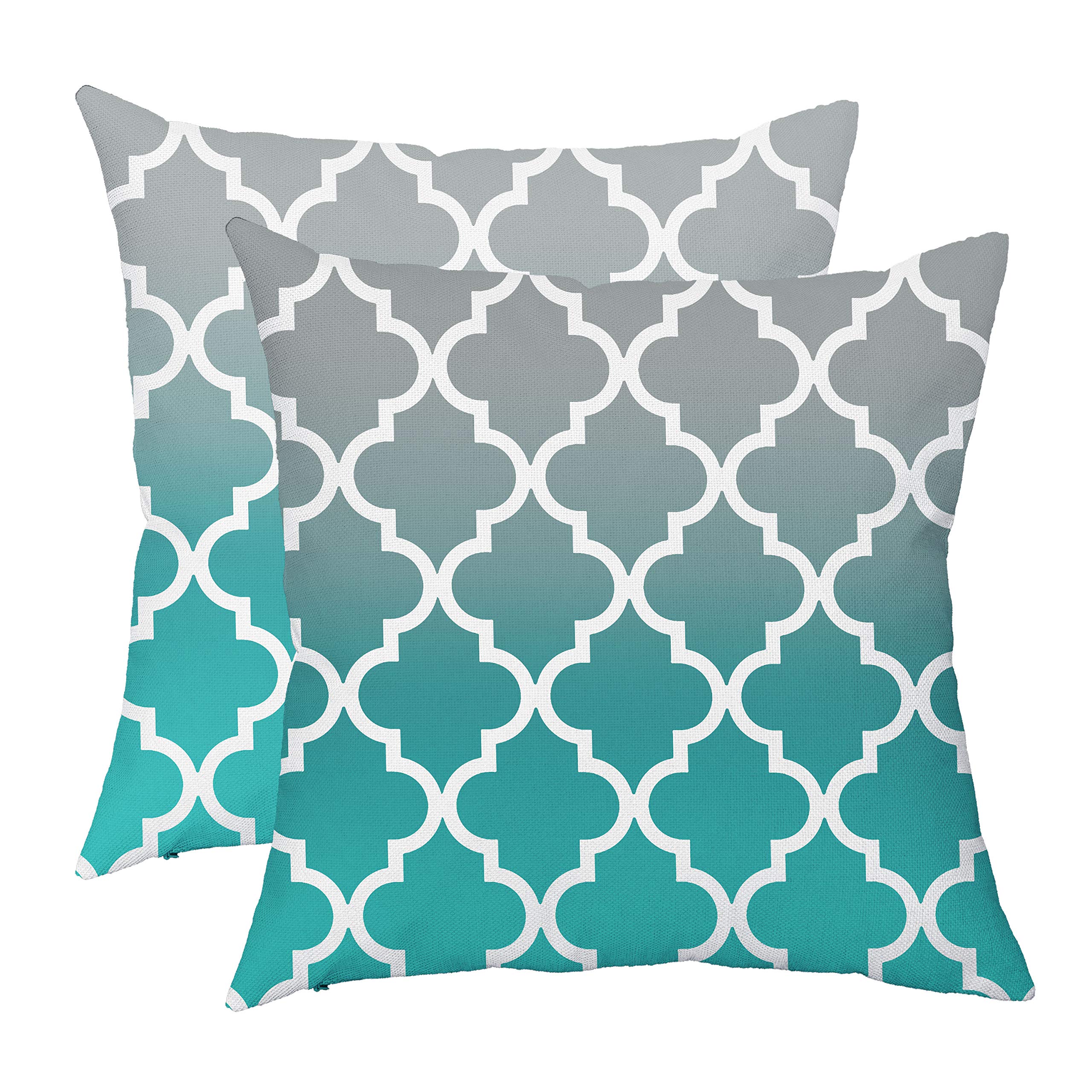 TAOSON Pack of 2 Soft Canvas Throw Cushion Cover Pillow Covers Cases for Couch Sofa Home Decor Modern Quatrefoil Accent Geometric with Hidden Zipper Closure Only Cover 18 x 18 Inches Gray/Gray Teal