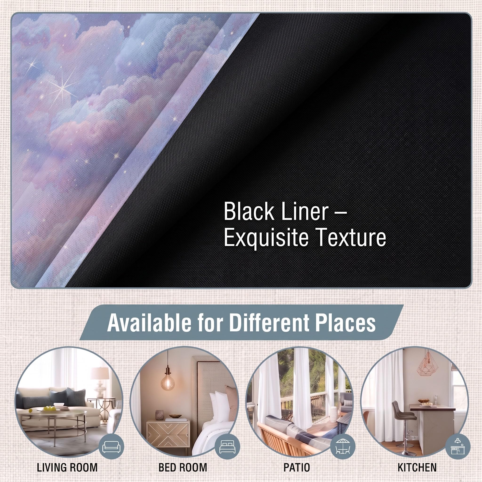 Style Aquarelle Rideau Occultant,Étoiles Et Nuages Rideaux Thermiques À Oeillets, Rose-Violet Rideaux Imprimé pour Salon Chambre Fenetre Décoration - L140×H260Cm (2 Panneaux)