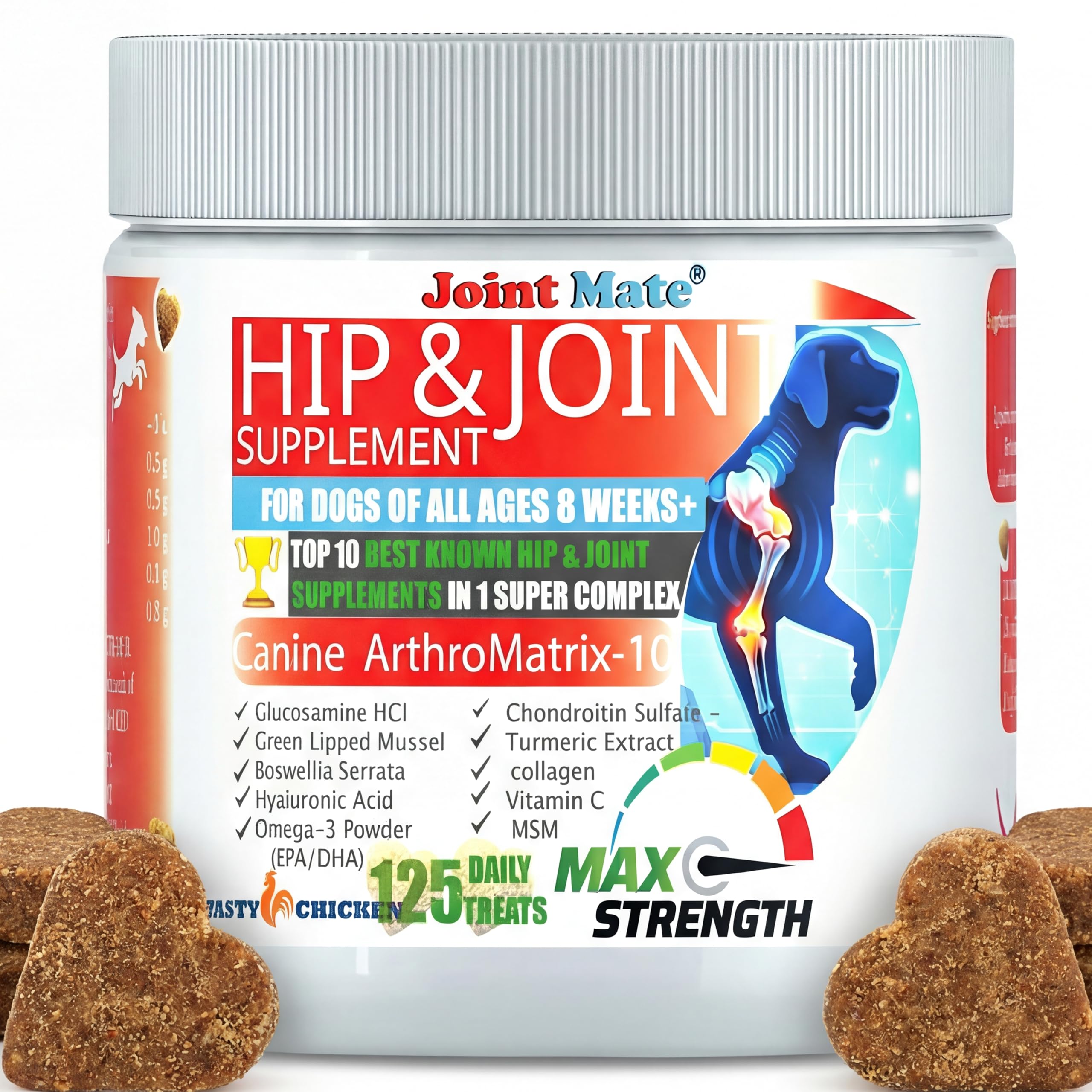 Dog Hip & Joint Care Supplement- Collagen, Glucosamine, Chondroitin, Green Lipped Mussel, Boswellia, Vitamin C, Turmeric, OMEGA 3, MSM, Hyalurnoic Acid Hip & Joint Pain Arthritis Mobility SENIOR