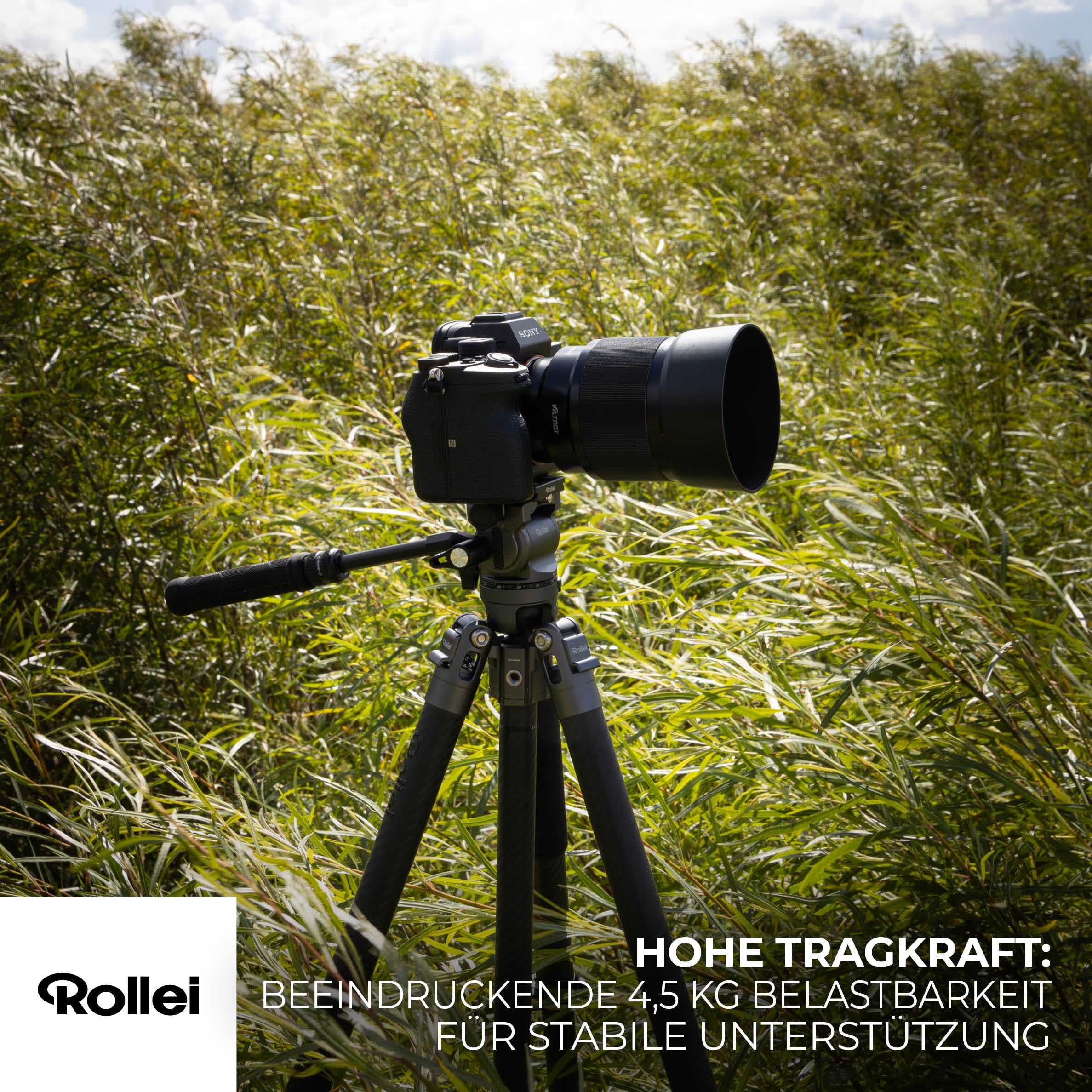 Rollei Easy Traveler Video statyw węglowy – udźwig 4,5 kg, wysokość 164 cm, ultralekki, kompaktowy, funkcja blokowania