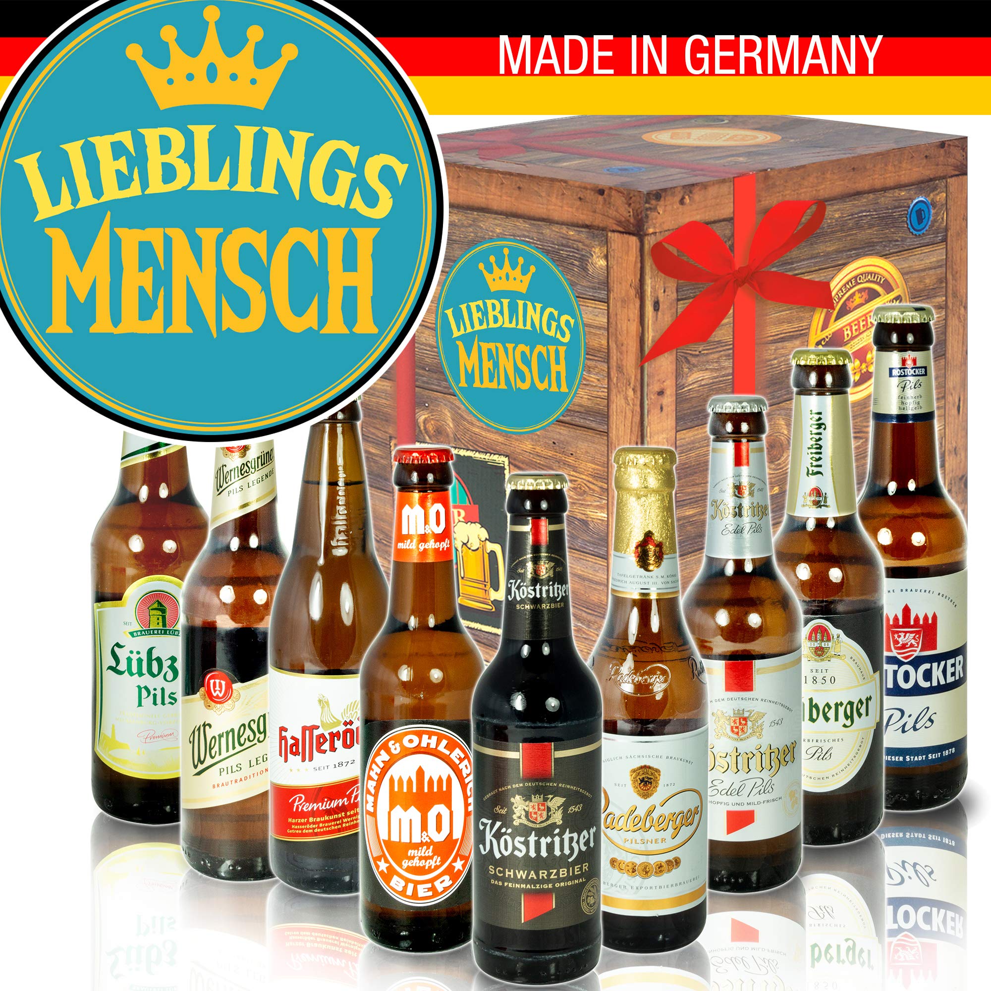 Lieblingsmensch - Biere aus Ostdeutschland - 9x ostdeutsche Spitzenbiere in dekorativer Geschenkbox – Inklusive 144S. Bierbuch, Geschenkkarten & Urkunden – Das Bier-Probierpaket mit Ost Spezialitäten