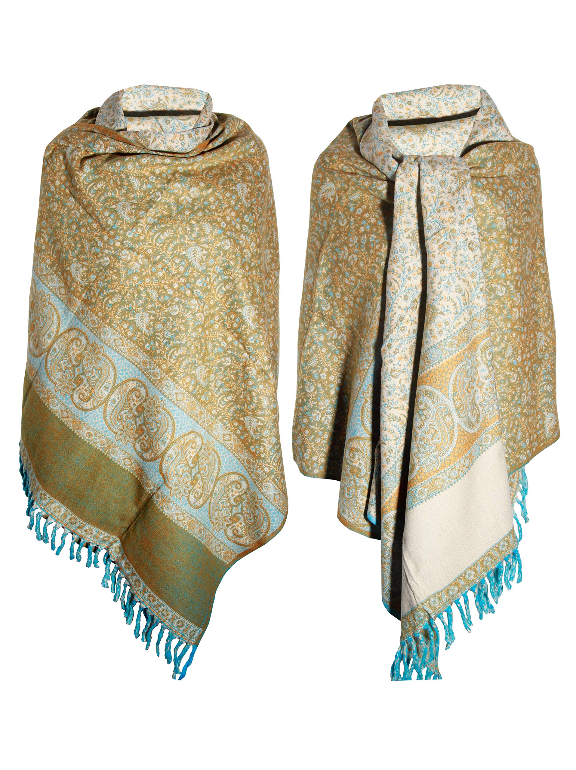 TIBET Handgefertigter Schal mit Blumenmuster, Übergröße, wendbar, weicher und warmer Winterschal aus reiner Yakwolle, Limettengrün, grün, One size