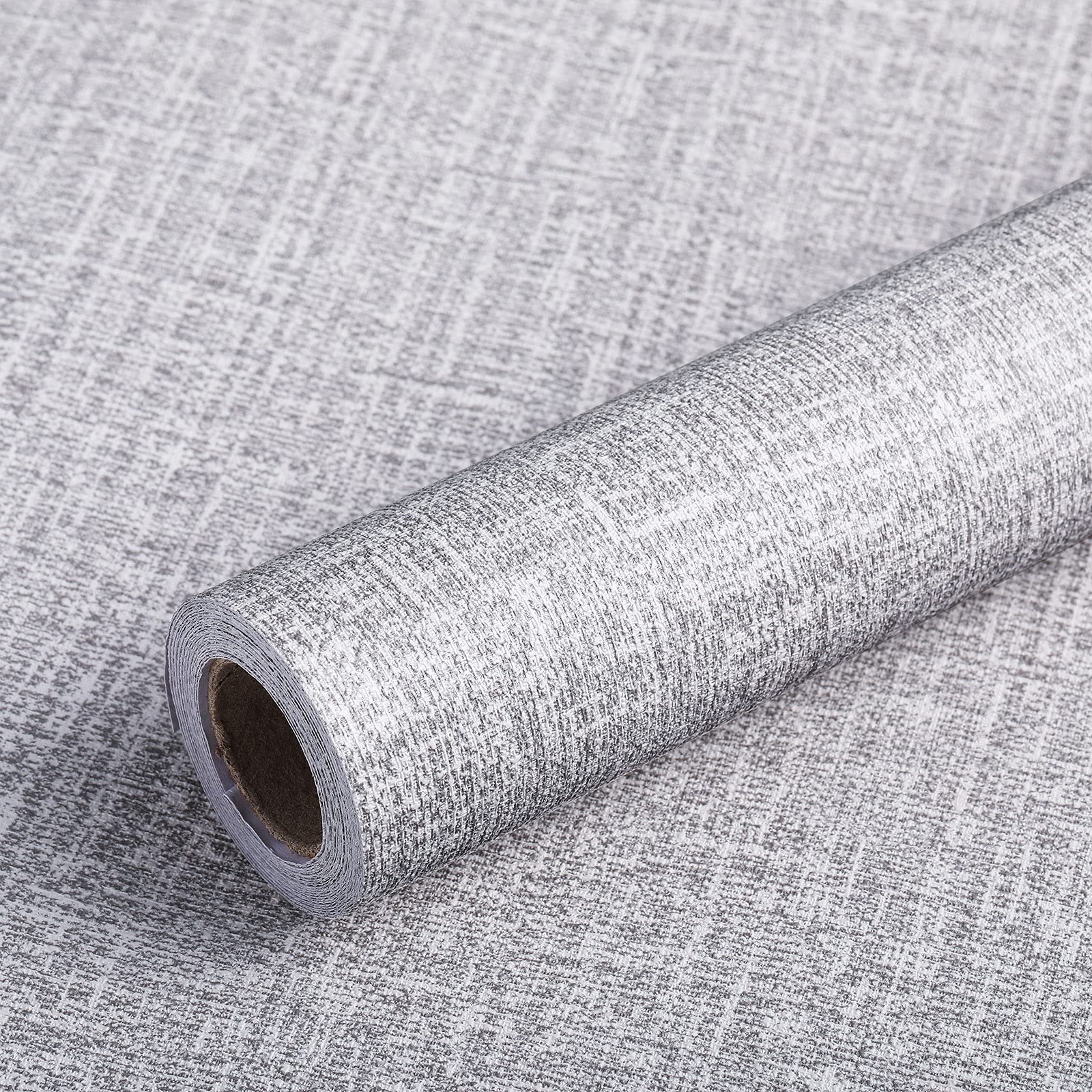 Nuanchu Peel and Stick Wallpaper Textured Self Adhesive Wallpaper Linen Texture Faux Grasscloth Waterproof Peel-Stick Squares Removable for Walls Bedroom Living Room Hotel Decoration(Grey)