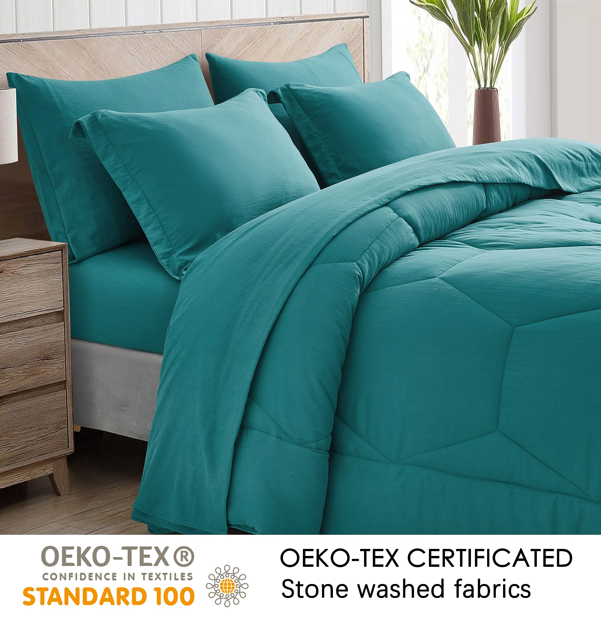 Chezmoi Collection Piper King Bed In A Bag – 7-Piece Honeycomb Geometric Bedding Set With Comforter & Sheets, Black