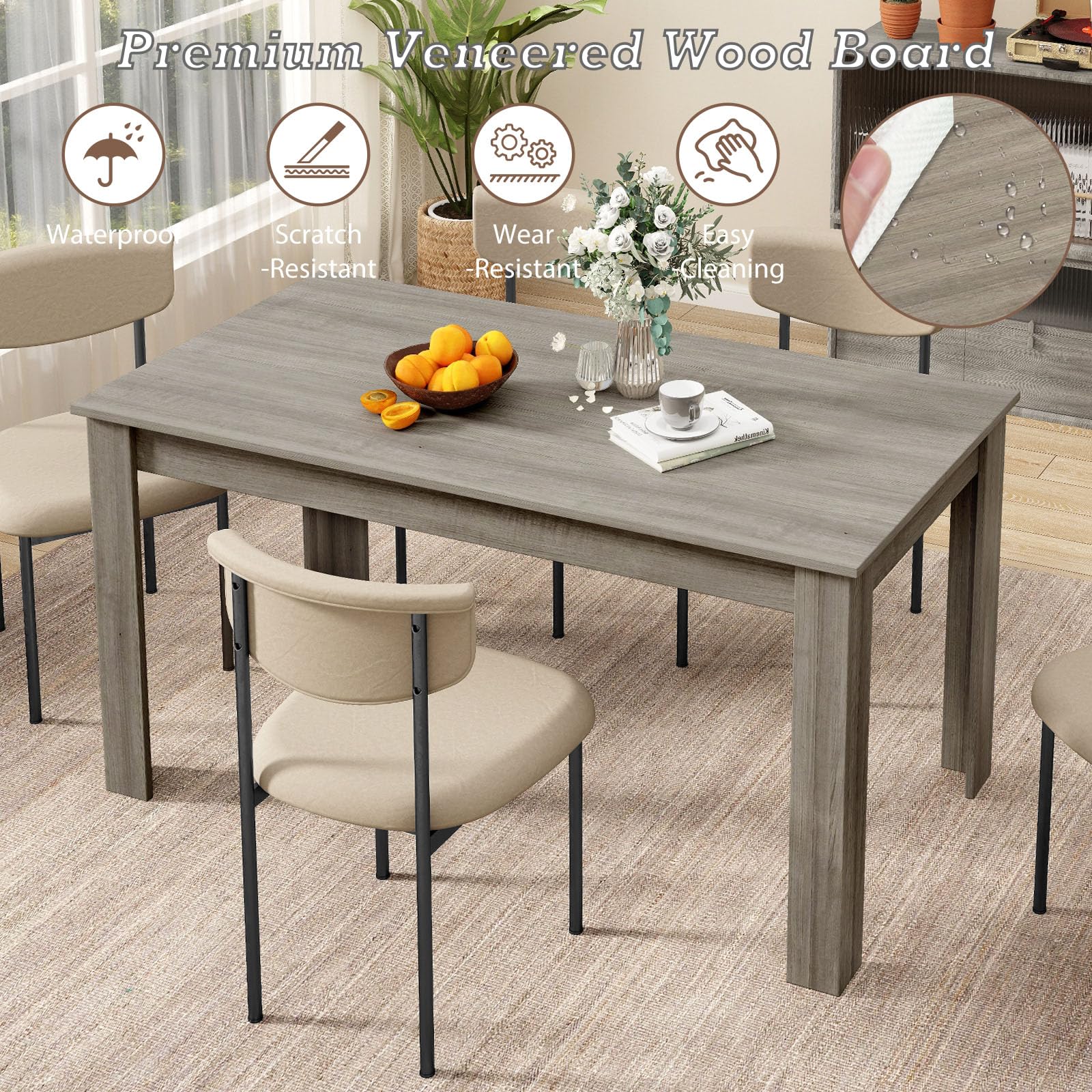 LIFEZEAL Tavolo da Pranzo, Sala da Pranzo, 160x80x77cm per 4-8 Persone, Tavolo da Cucina Moderno, in Legno, Scrivania, Ampio Piano, Gambe a Forma di L, Montaggio Facile, Max 150 kg, Grigio