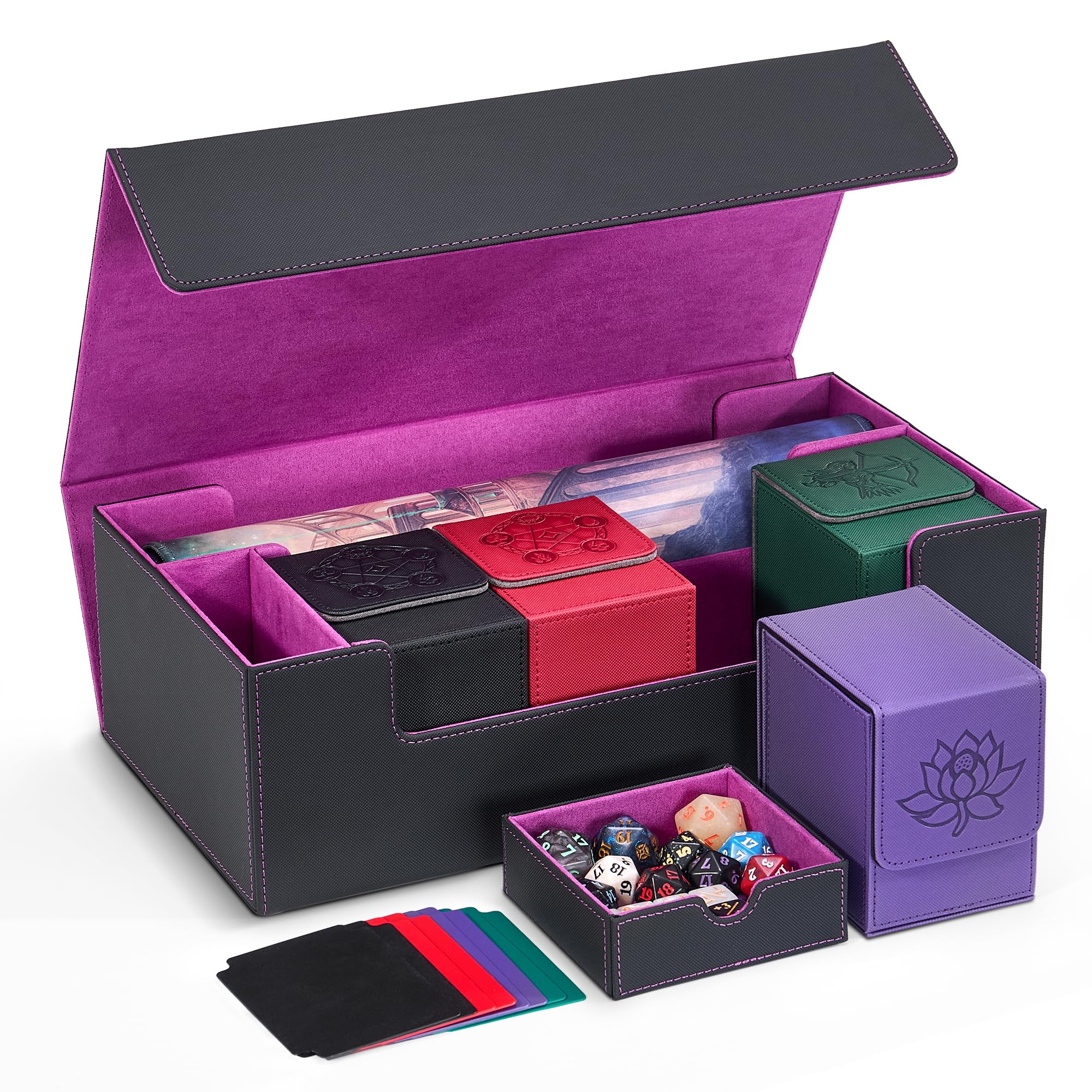 Zettokete MTG Card Box Set with 4 MTG Deck Box, 8 Dividers, Dice Compartment/Playmat Slot, Trading Card Storage Organizer Fits for Magic, TCG, CCG,