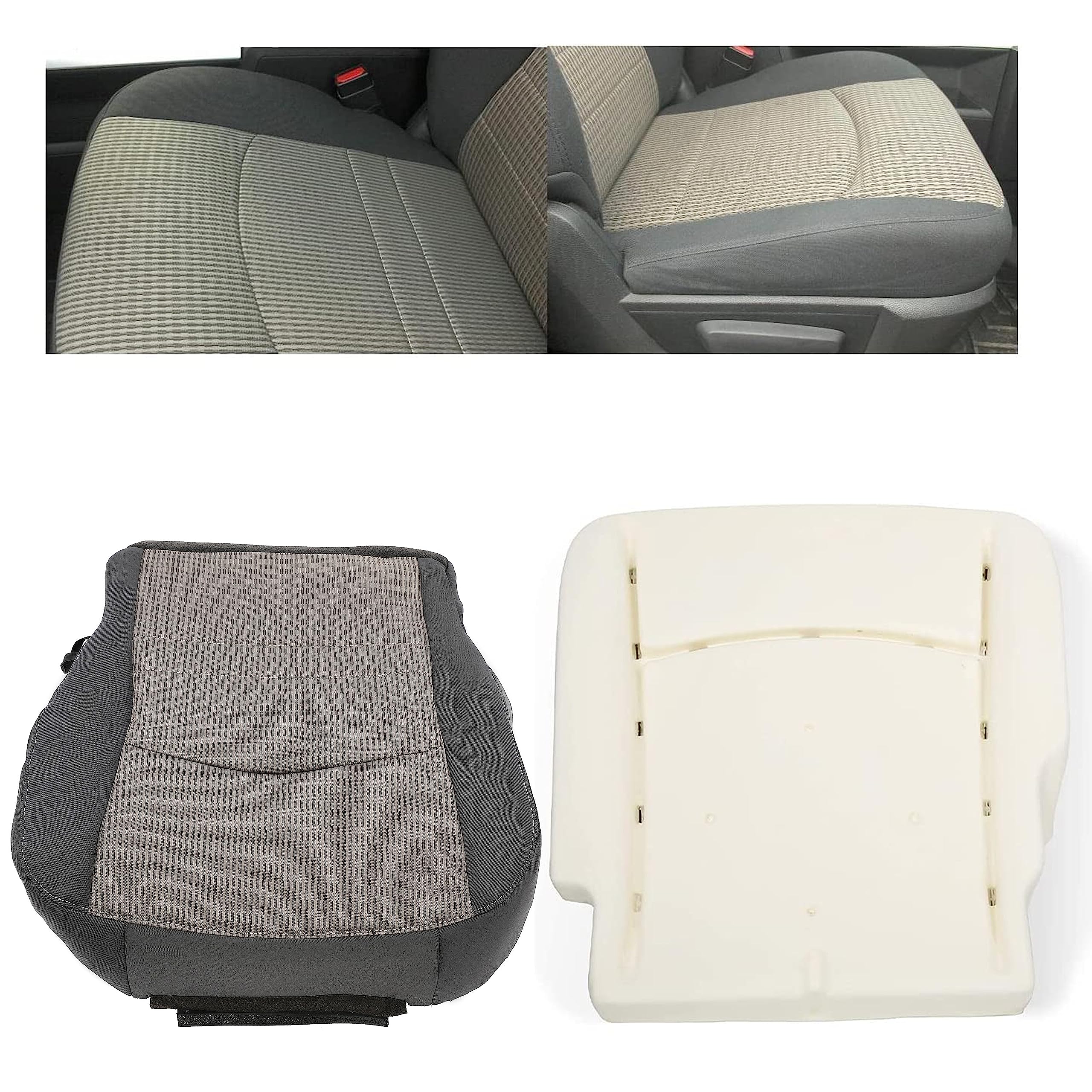 Kojem Bottom Cloth Seat Cover & Foam Cushion Driver Side Compatible with 2009-2012 Dodge Ram 1500 2500 3500 4500 5500 SLT Gray (2 Packages)