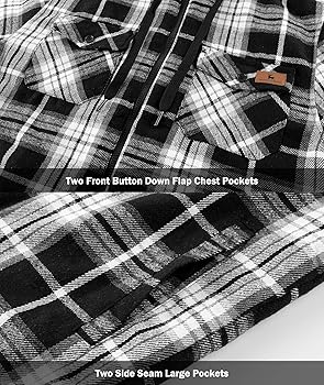 V VALANCH Men's Flannel Shirt Jacket with Hood Fleece Lined