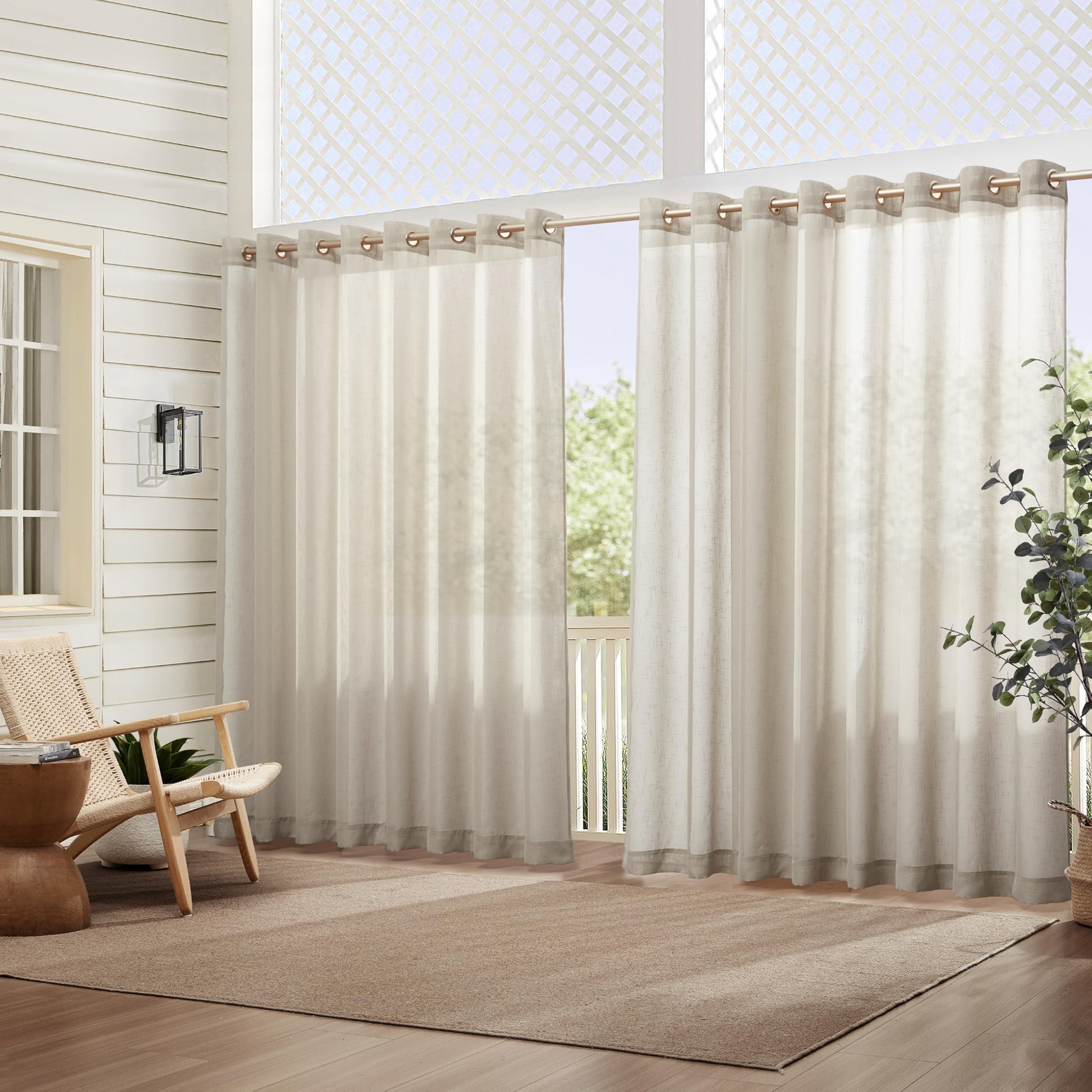 Elrene Home Fashions Carmen - Tenda a pannello trasparente extra larga e resistente alle intemperie per interni ed esterni, con fermatenda coordinati, per portico, pergolato, patio, terrazza, 295 x