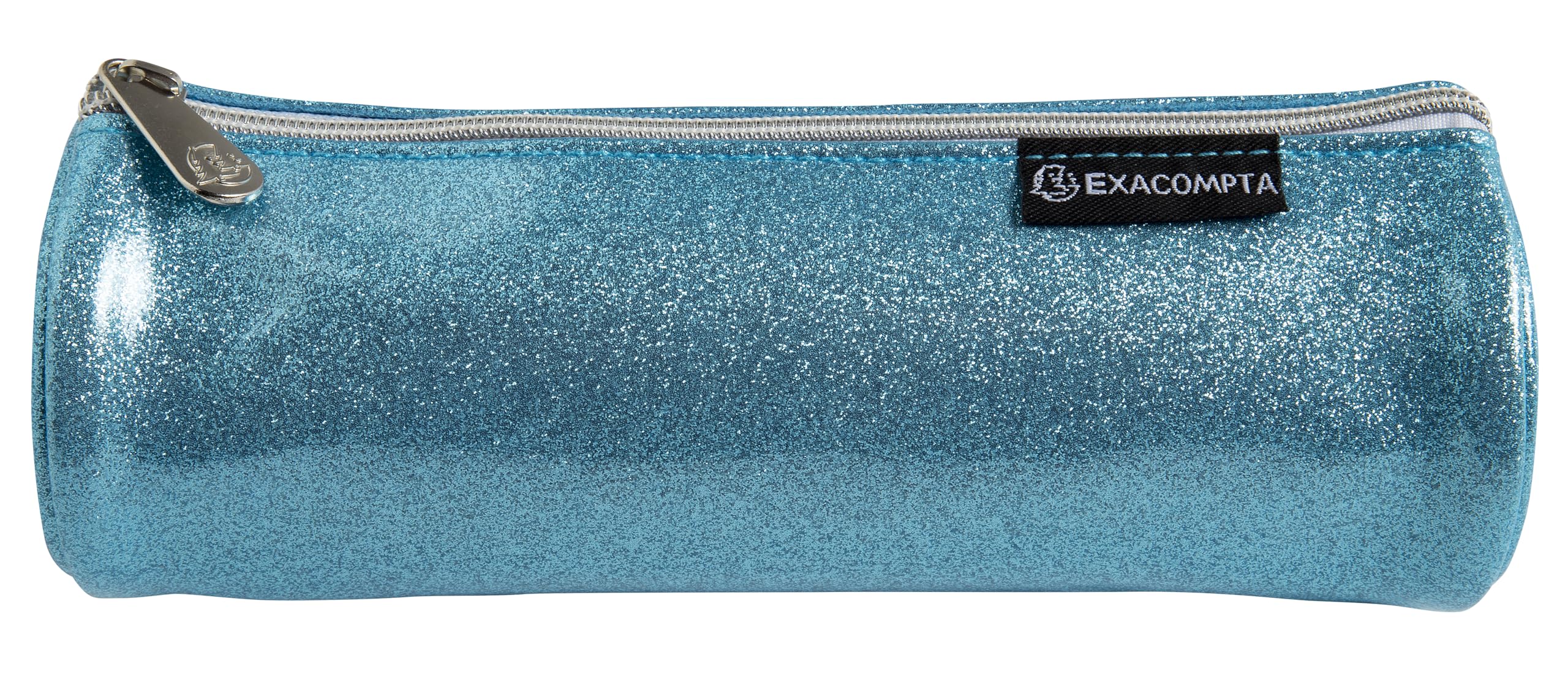 Exacompta - Réf. 52770E - Carton de 16 trousses rondes Glitter en PU simili cuir paillettes - doublée de polyester - dimensions 22,5 x 8 cm - couleurs bleu, gris, noir, nude
