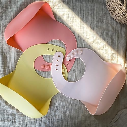 Miniatura 17 de Moonkie Juego de 3 baberos de silicona para bebé, sin BPA, suaves, ajustables, impermeables, para bebés y niños pequeños (crema/dólar/verde oliva)