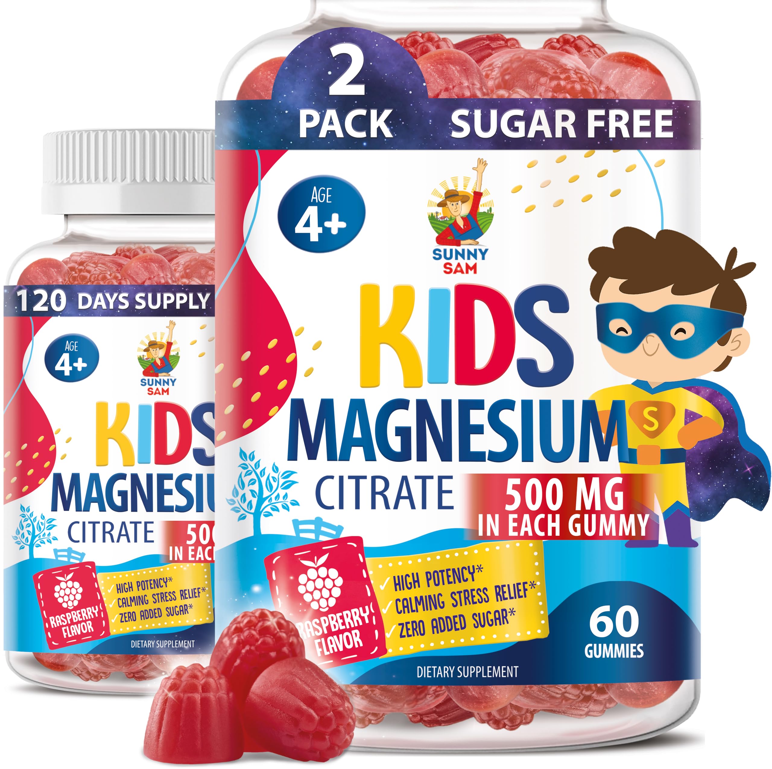 Sugar-Free Magnesium Gummies for Kids & Teens - 500mg Calm Magnesium Citrate Gummies - Kids Magnesium Gummy - Chewable Magnesium Gummy Supplement for