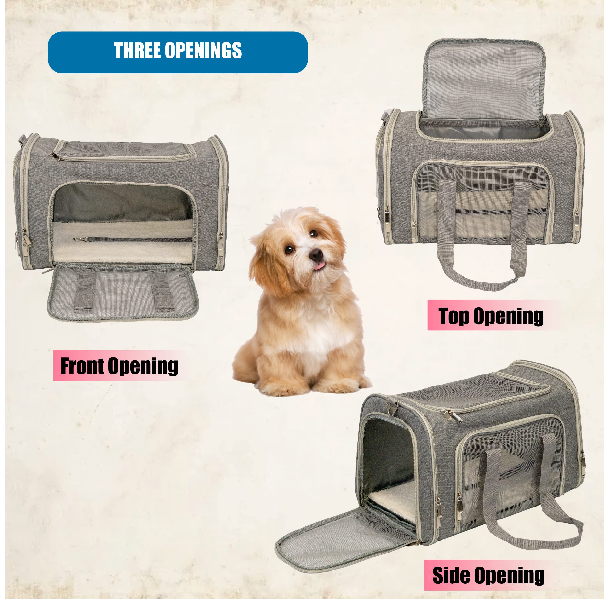 Lioneon Transportador para mascotas, perros, gatos y cachorros para perros pequeños, medianos y grandes, 15 libras, tamaño grande, plegable, con lados suaves, con alfombrilla acogedora extraíble y