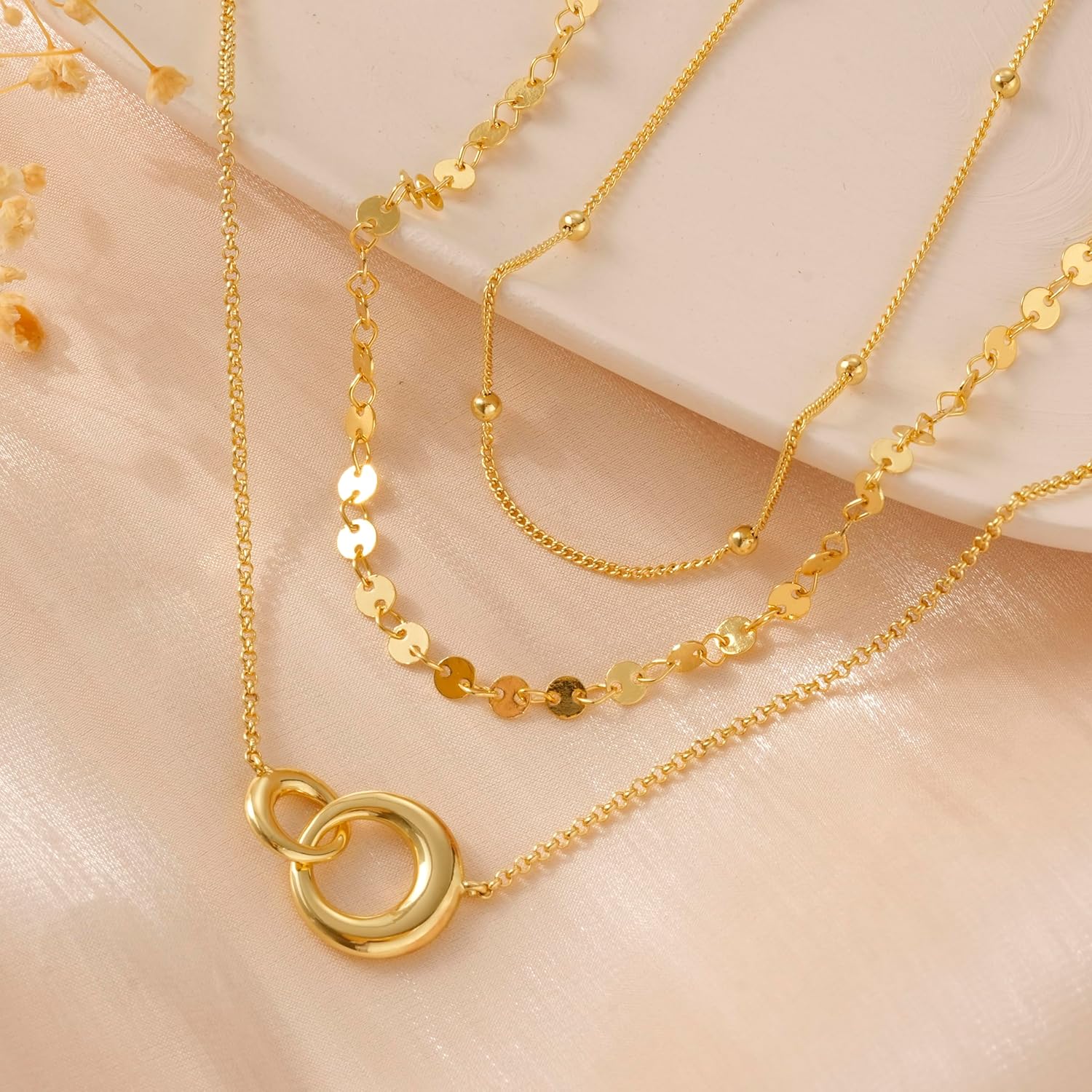 NECOCY Valentine's Day Gift 14k Gold/Silver Plated Layered Gold Necklaces for Women, 3Pcs Dainty Herringbone Choker Set, Trendy Stack Simple Chain Layering Pendant Jewelry - Image 7