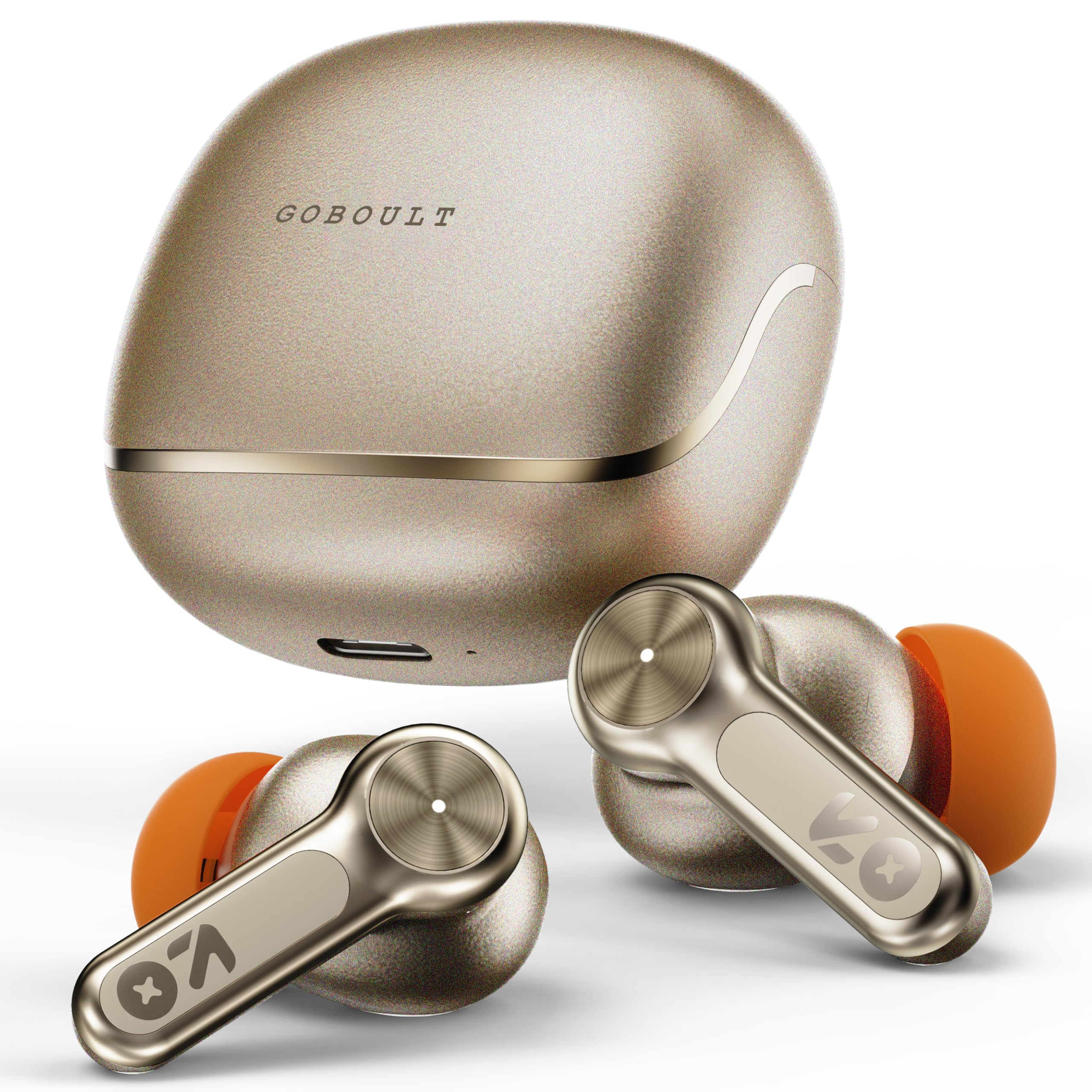 GOBOULT Raven in Ear TWS Earbuds with 70H Playtime, App Support, Quad Mic ENC, 50ms Ultra Low Latency, Dual Device Pairing, 10mm Driver, BTv 5.4 Wireless Earbuds (Champagne)