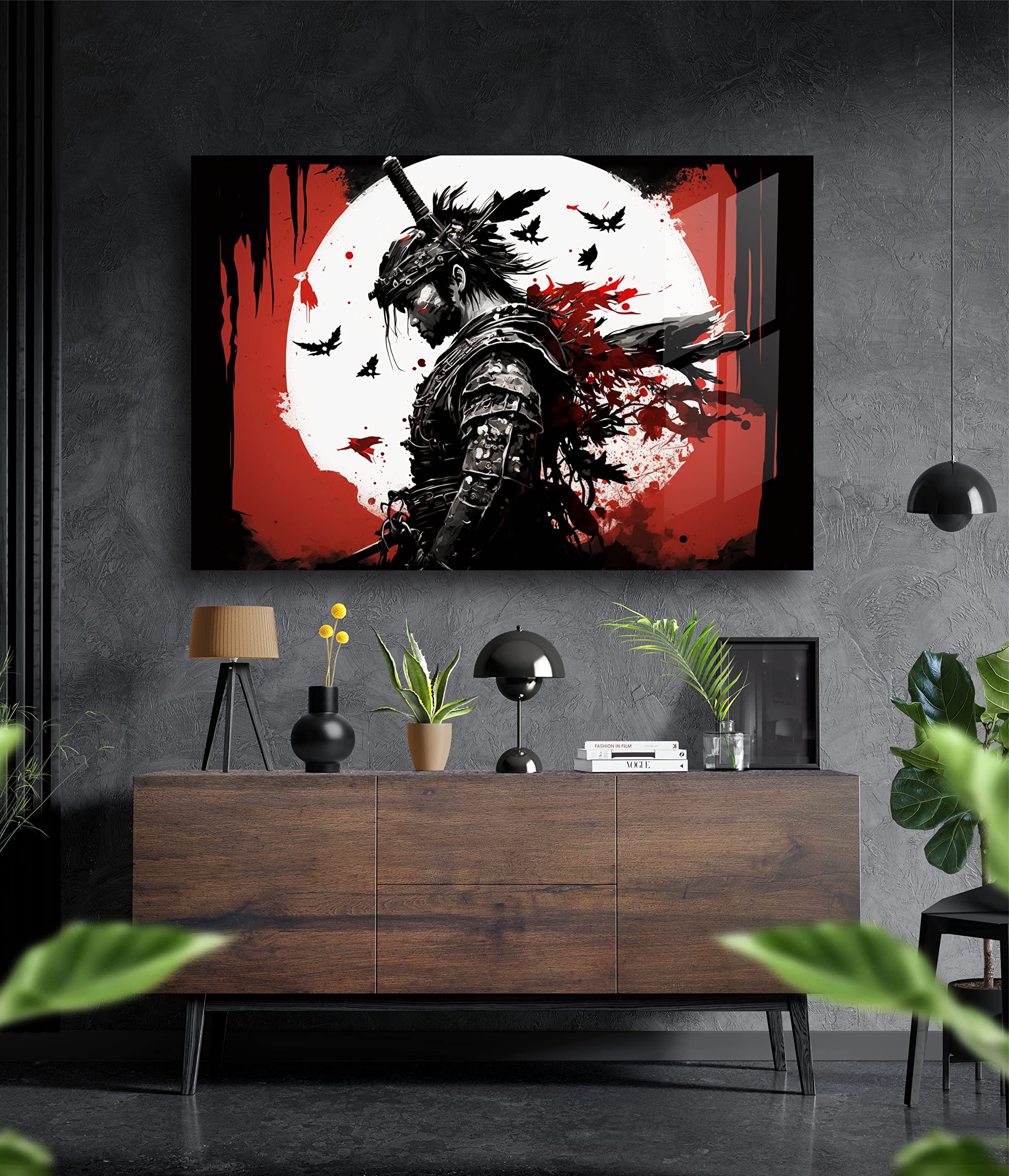 Manschin-Laserdesign Premium Wandbild aus Acrylglas - KEIN LEINWANDBILD - Samurai japanisch modern Abstrakt Weiß Gold Wandbilder Wanddekoration Design (Acrylglas, 60 x 40 cm)