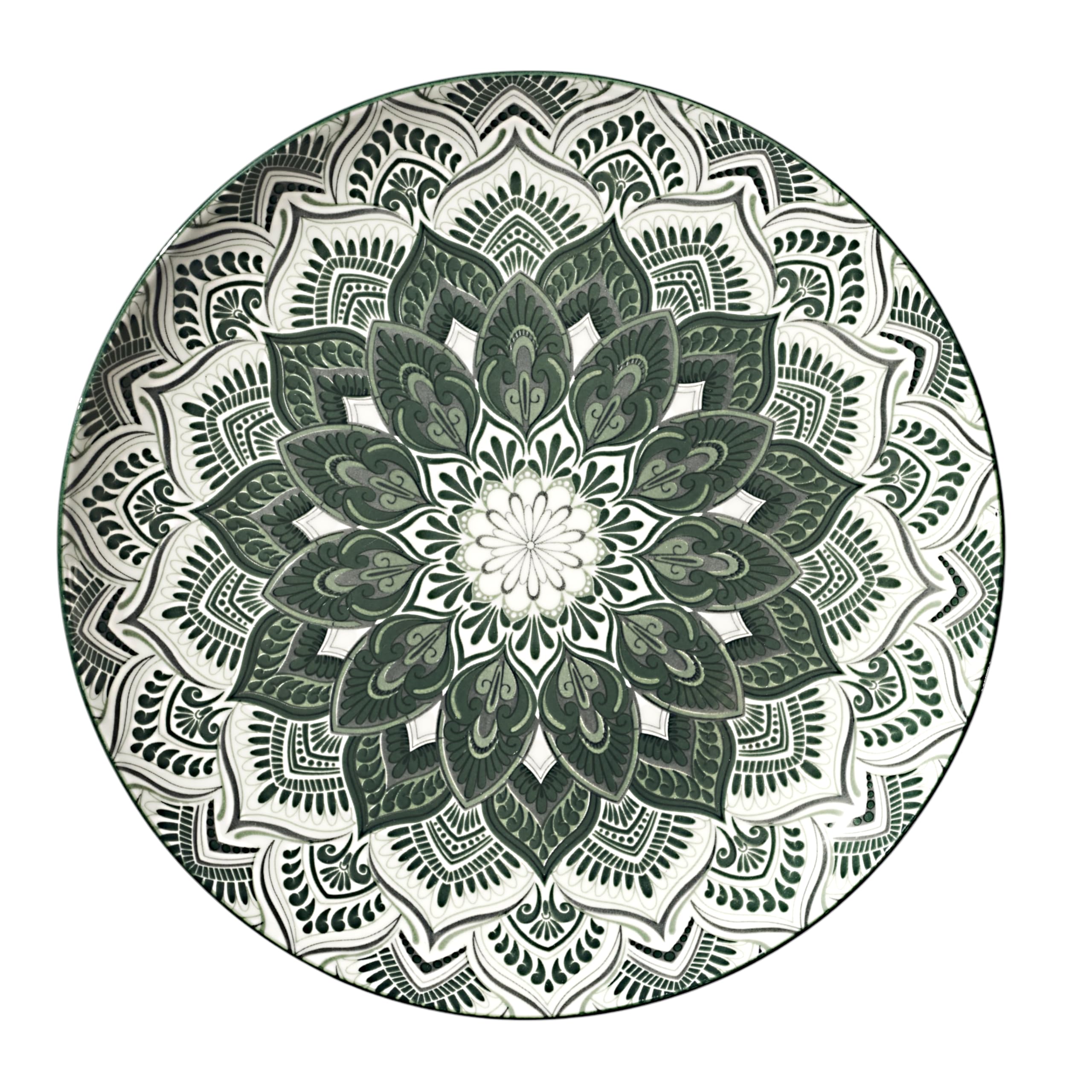 HOME DECO FACTORY - KA0665, Juego de Vajilla 12 Piezas Mandala Verde, Diseño Elegante y Duradero, Todas Las Ocasiones, Fácil de Mantener, Tamaño: 12 Piezas, Color: Verde