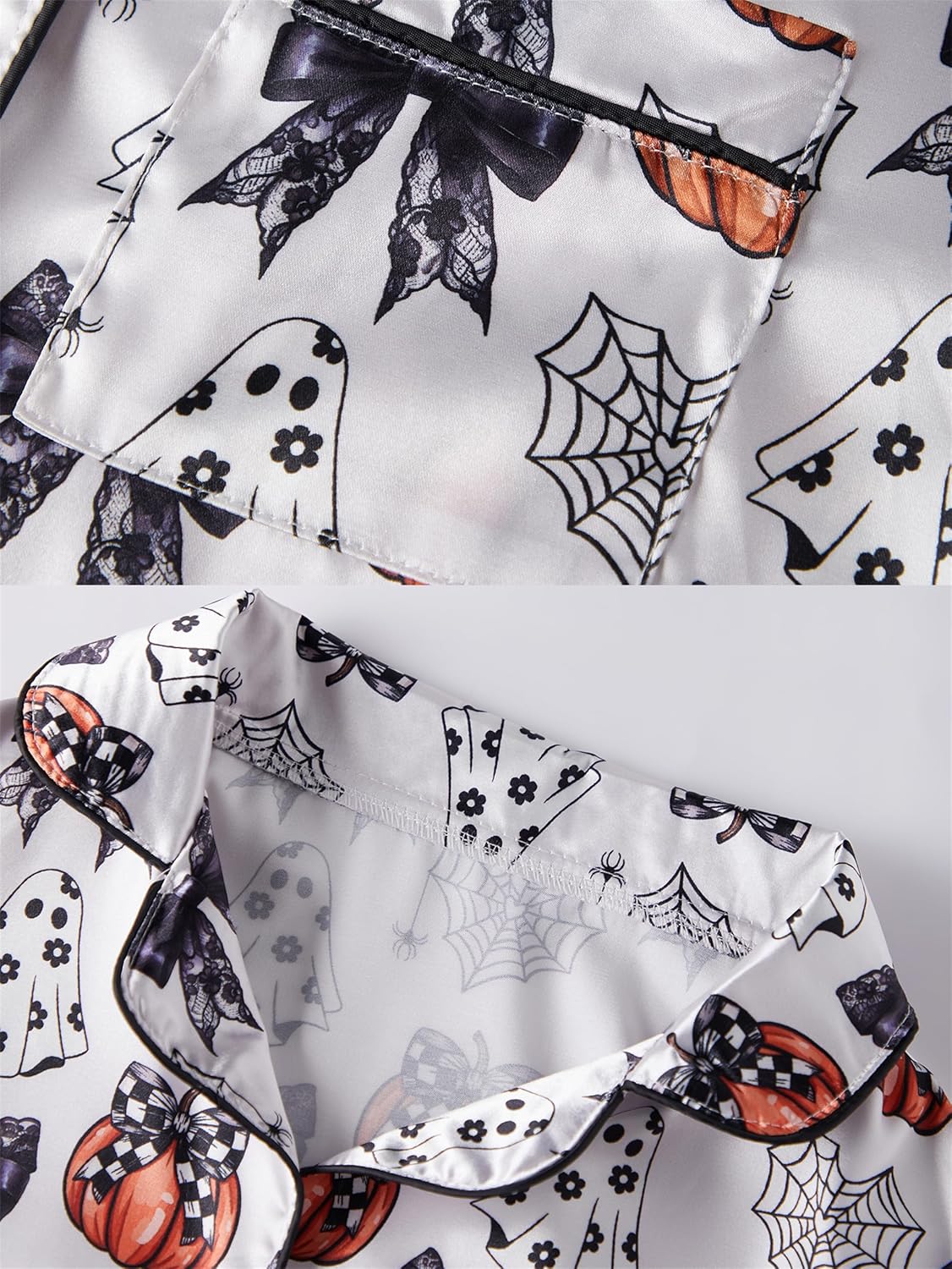 Raruxxin Women Halloween Pajamas Shorts Sets Pumpkin Print Short Sleeve Button Down Shirt Spooky 2 Piece Sleepwear Loungewear - Image 5
