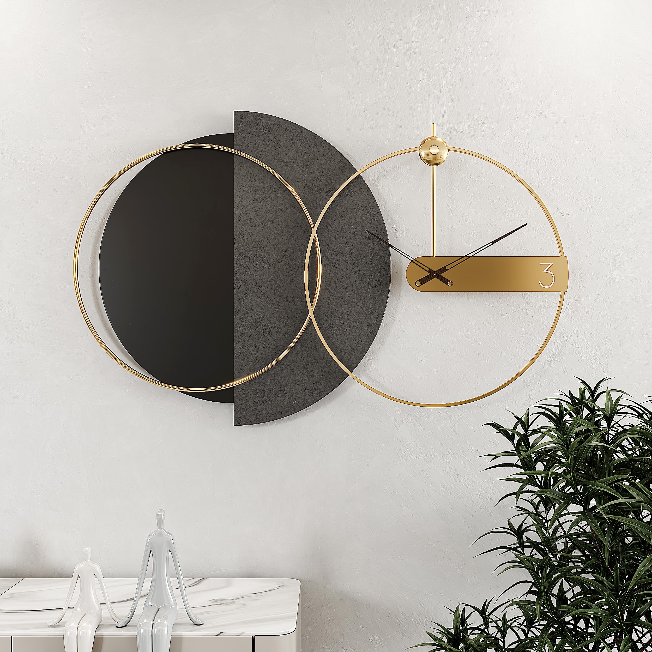 Wall Clocks Modern for Living Room Decorative Nordic Style Wall Clock Battery Operated Black Big Silent Wall Clock for Wall,Bedroom,Office,Entryway