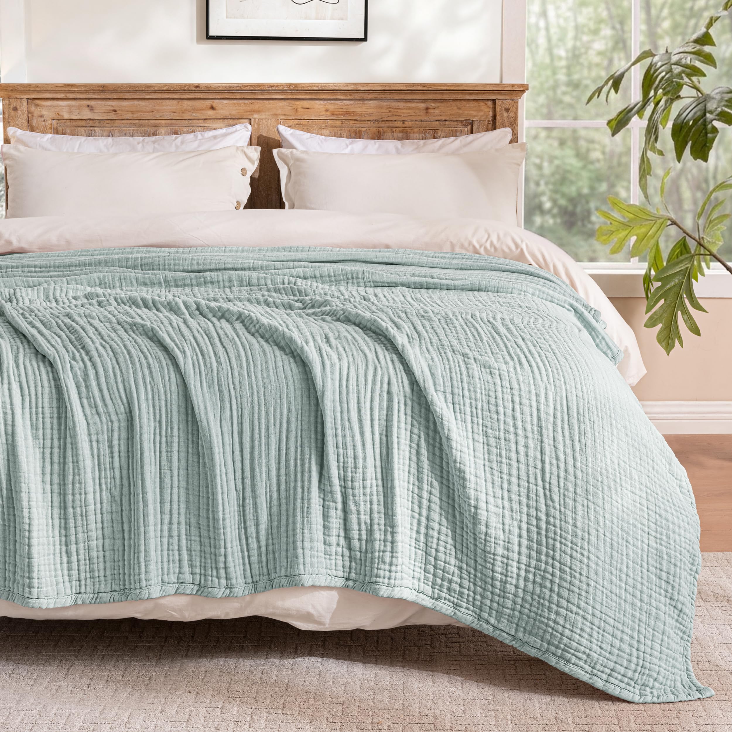 Exclusivo Mezcla 100% Baumwolldecke, 6-Lagige Baumwolle Musselin Decke | 230x270 cm, Baumwolle Tagesdecke Sommerdecke als Bettüberwurf, Weich, Leicht und Atmungsaktiv, für Bett und Sofa, Graublau