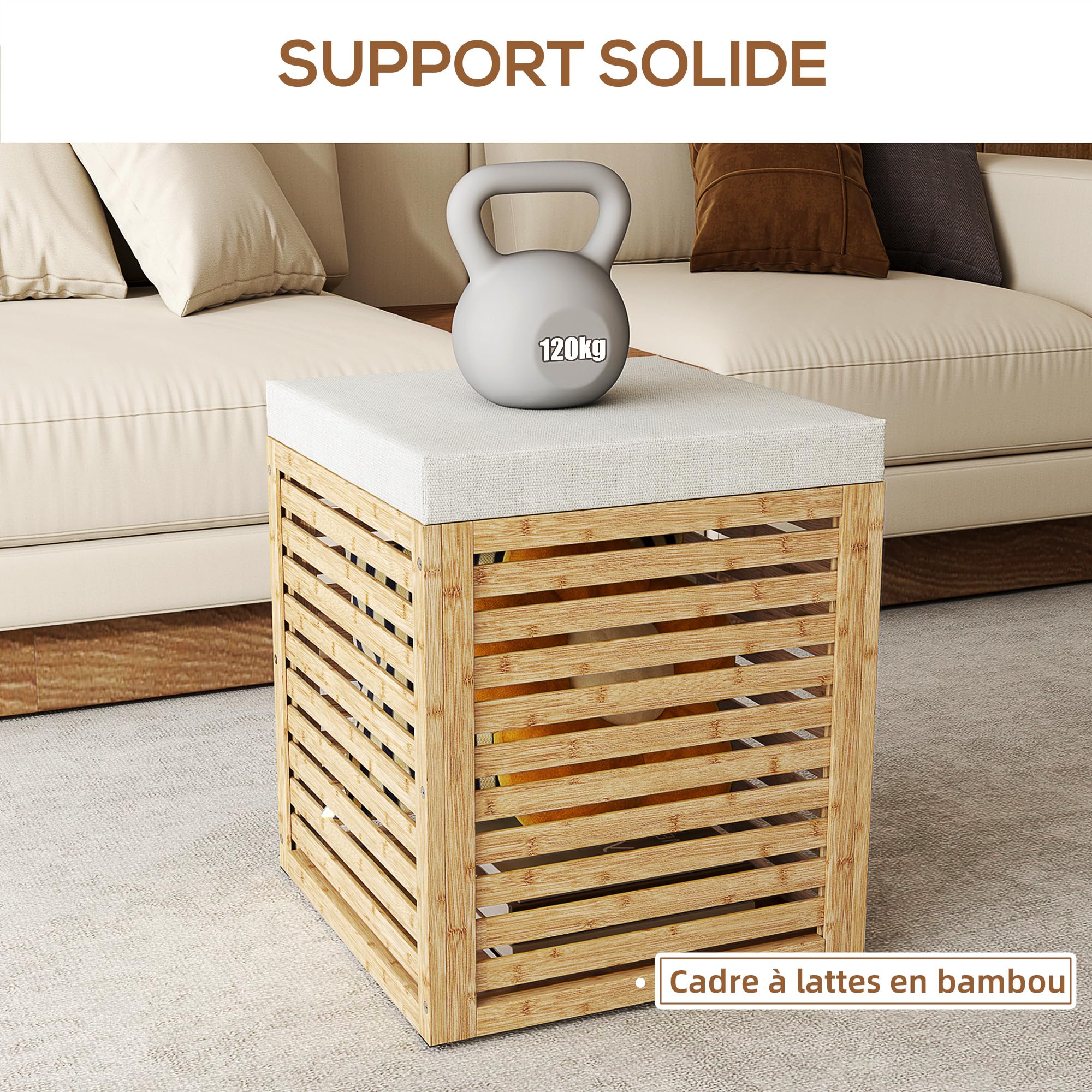 HOMCOM Coffre de Rangement, Design Lamellé, 40 x 40 x 47 cm, Bois Naturel