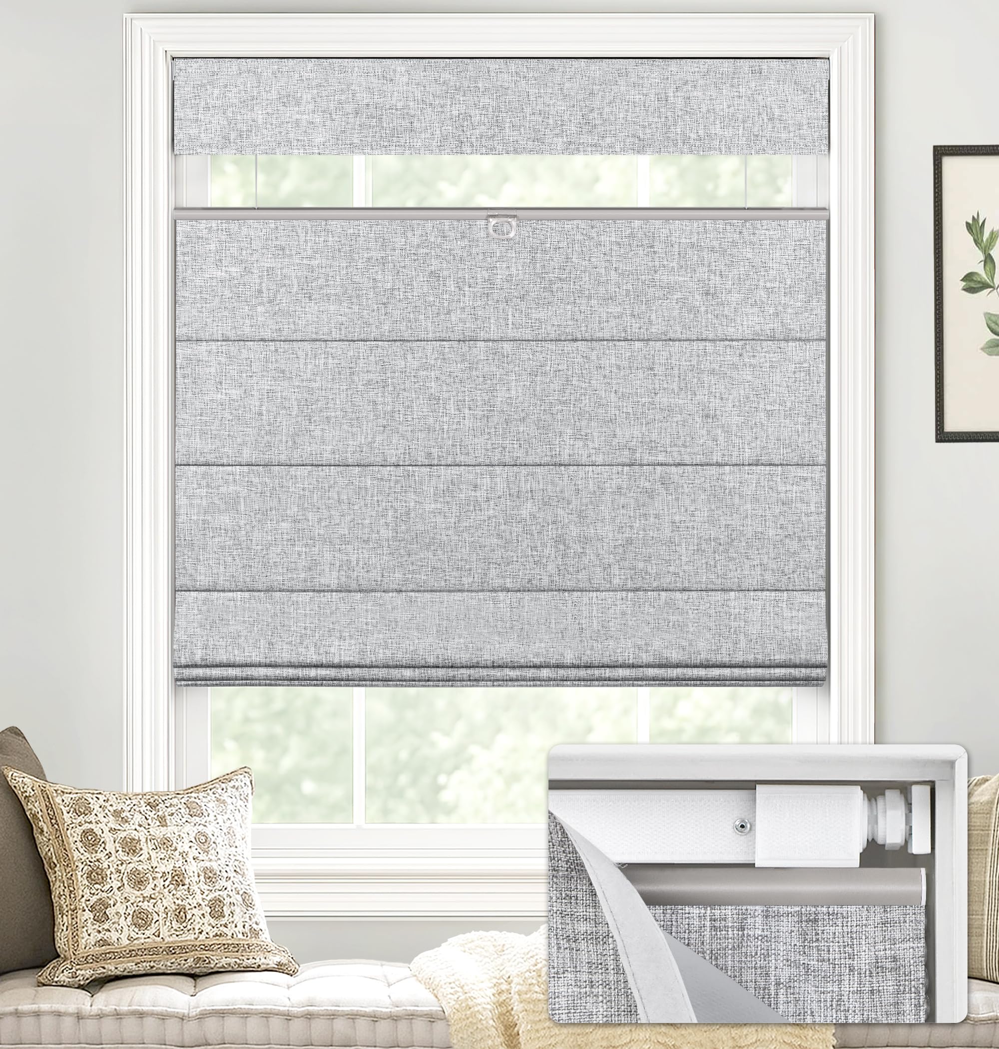 Amazon.com: LazBlinds No Drill TDBU Roman Shades, Blackout - Grey