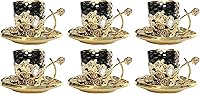 Vista 5 de Chandler Juego de café turco expreso, taza de café griego árabe y platillo de 3 onzas líquidas con caja de regalo acrílica dorada, colección de 7
