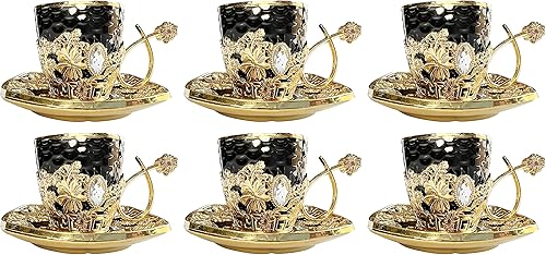 Miniatura 5 de Chandler Juego de café turco expreso, taza de café griego árabe y platillo de 3 onzas líquidas con caja de regalo acrílica dorada, colección de 7