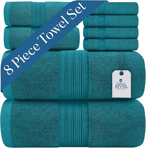 Miniatura 1 de DAN RIVER Juego de 8 toallas de baño de algodón 100 % lujoso, calidad premium, máxima comodidad y absorción, para baño, juego de toallas de baño de
